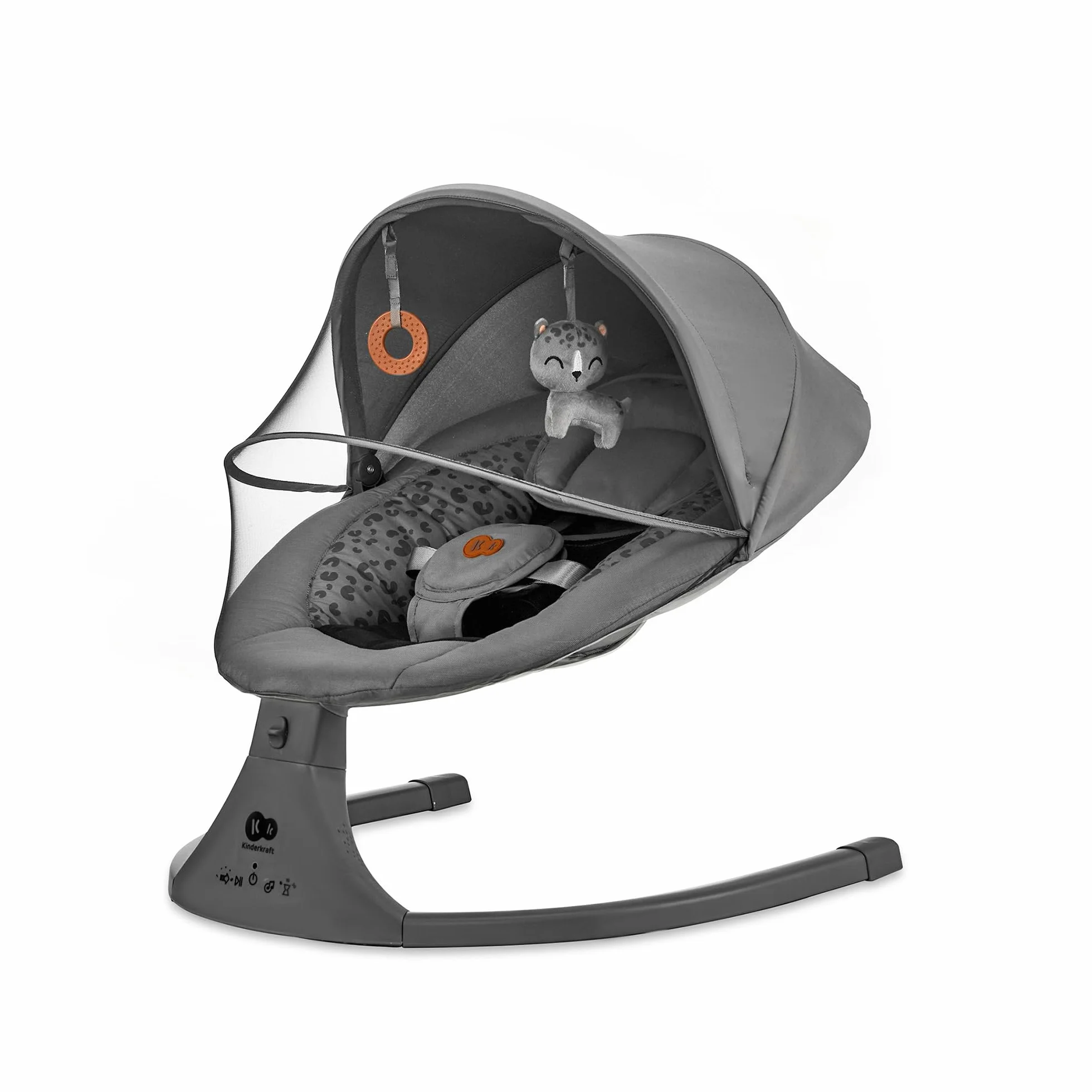 Kinderkraft LUMI 2 Transat bébé Balancelle électrique Naissance à 9 Mois Réglable hauteur 5 modes balancement 12 mélodies Arche jouets Gris foncé