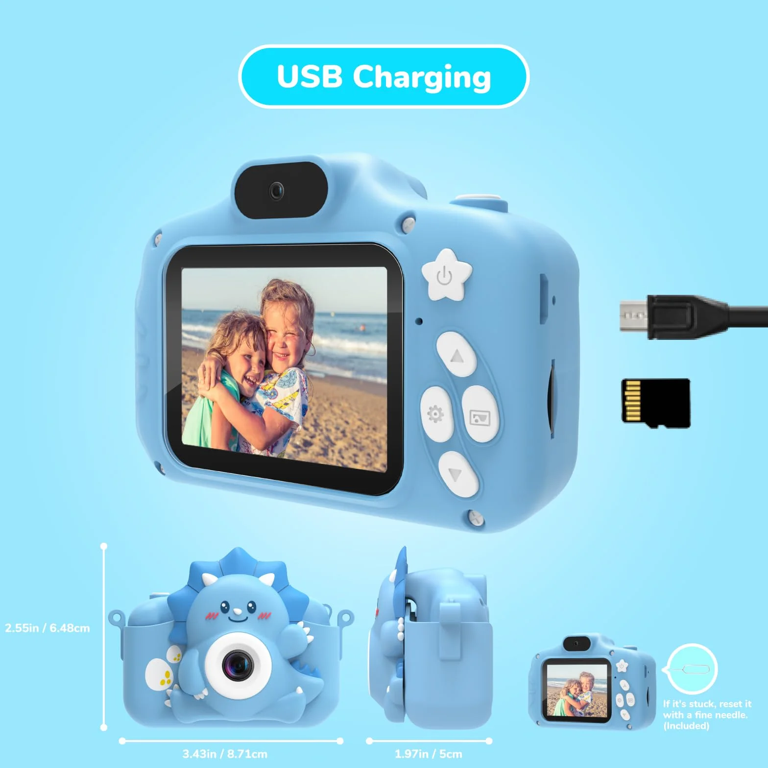 HiMont Appareil Photo Enfant 20MP 1080P Numérique Caméra Vidéo Selfie avec Carte TF 32G Bleu