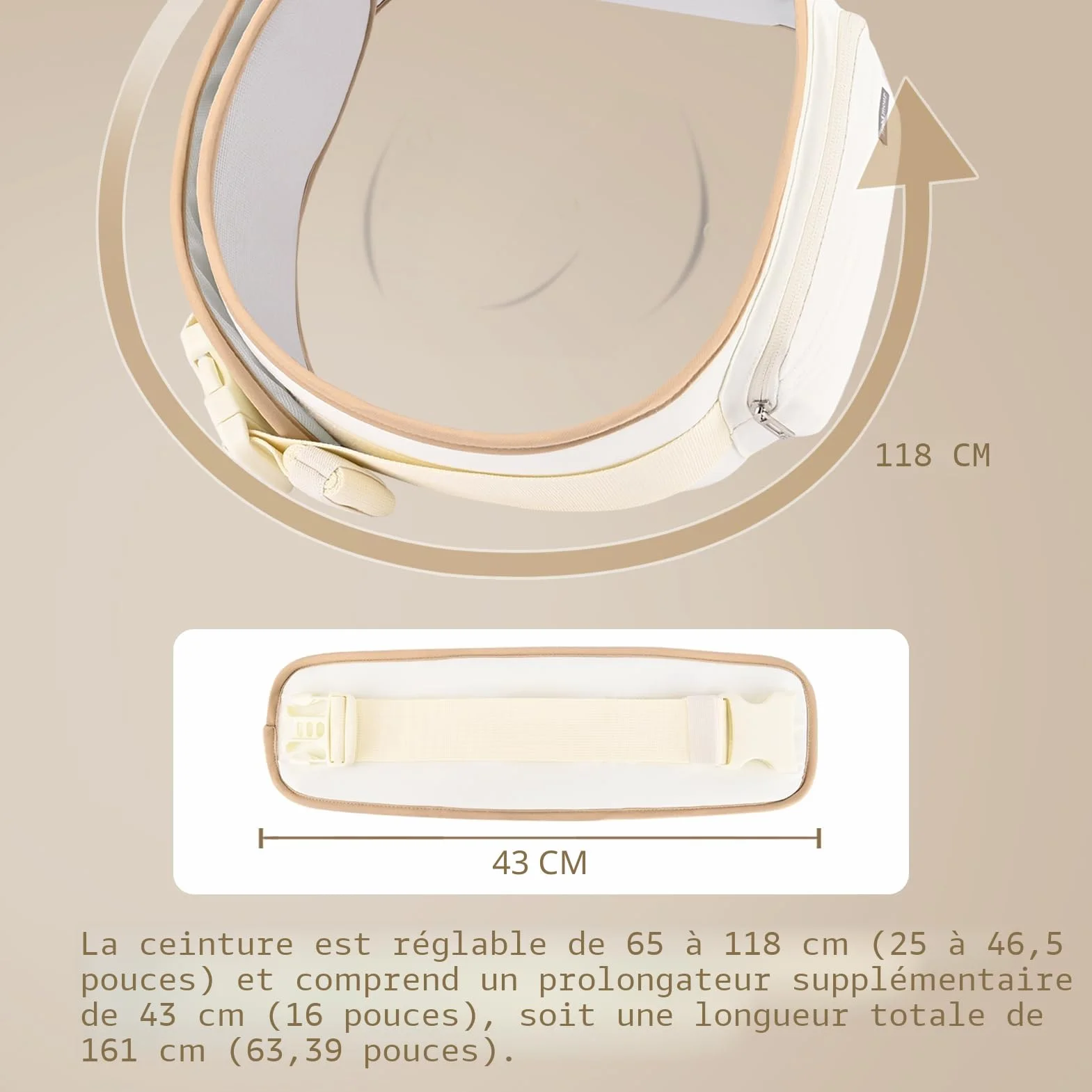 Bebamour Porte-bébé Hipseat 0-36 mois avec capuche et accessoires Beige