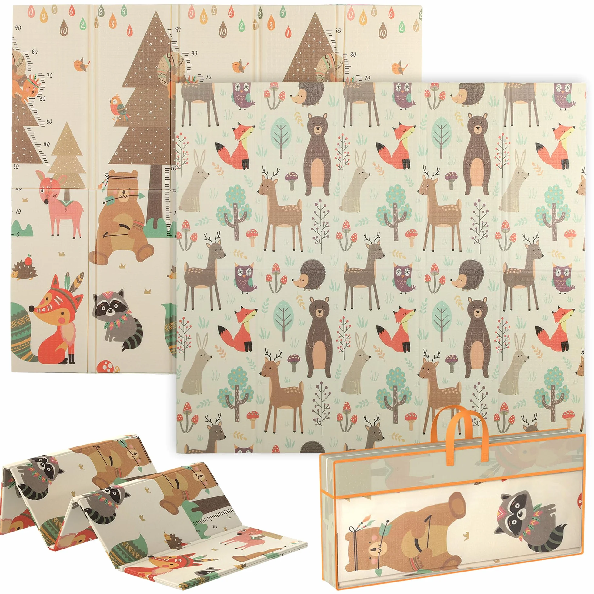 AIYAPLAY Tapis de jeu bébé pliable réversible 196 x 176 x 1,5 cm mousse épais antidérapant imperméable motif animaux