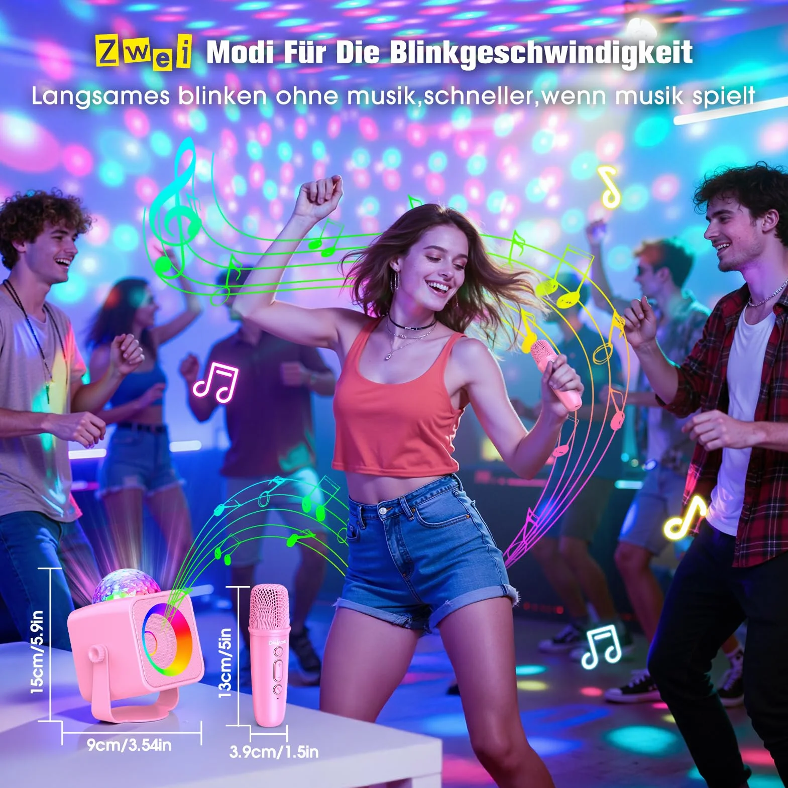 Micro Karaoke Enfant Adulte avec Lumières LED Disco et Support Amovible, Jouet Fille 3-15 Ans