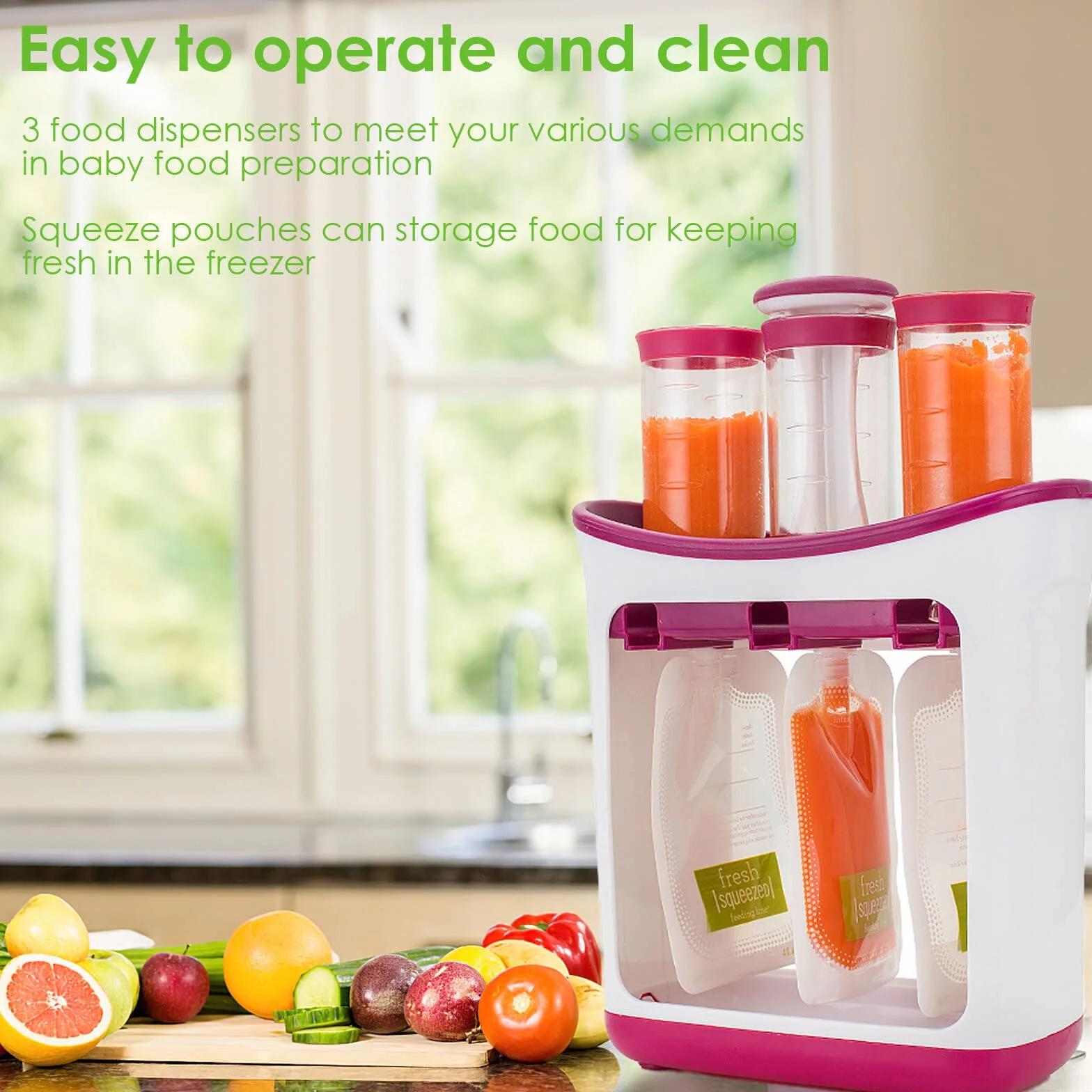 Machine à Aliments pour Bébé avec Sacs Compressibles Sans BPA, Station de Compression pour Smoothie Jus de Fruits