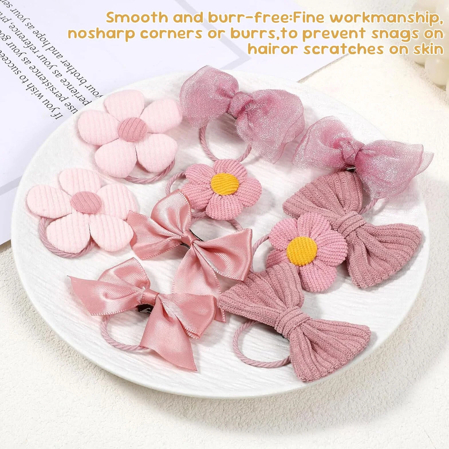 AzureRay Lot de 10 chouchous à cheveux avec nœuds rose et motif floral pour filles