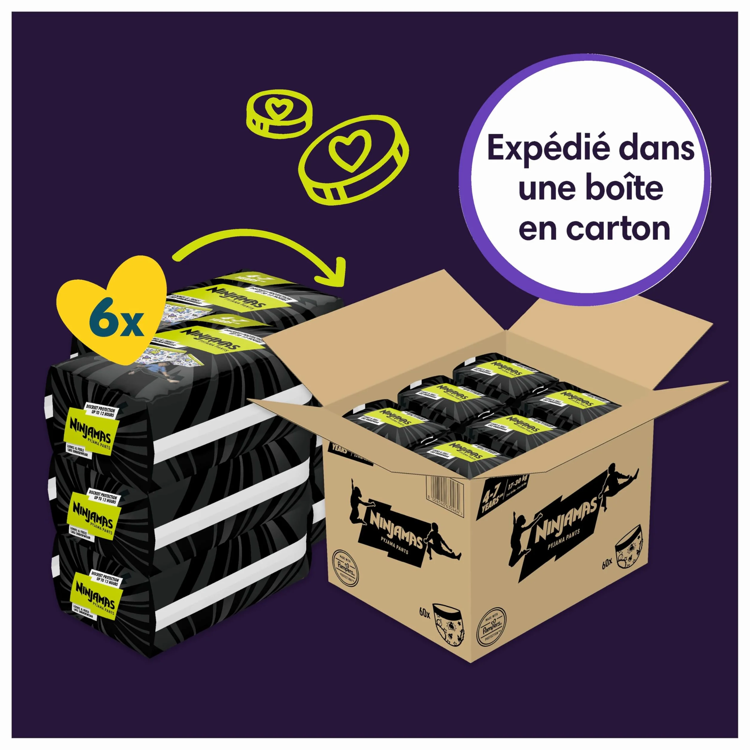 Pampers Ninjamas Pyjama Pants Garçon 60 Sous-Vêtements de nuit Absorbants 4-7 Ans 17-30kg Protection Maximale Contre Les Fuites