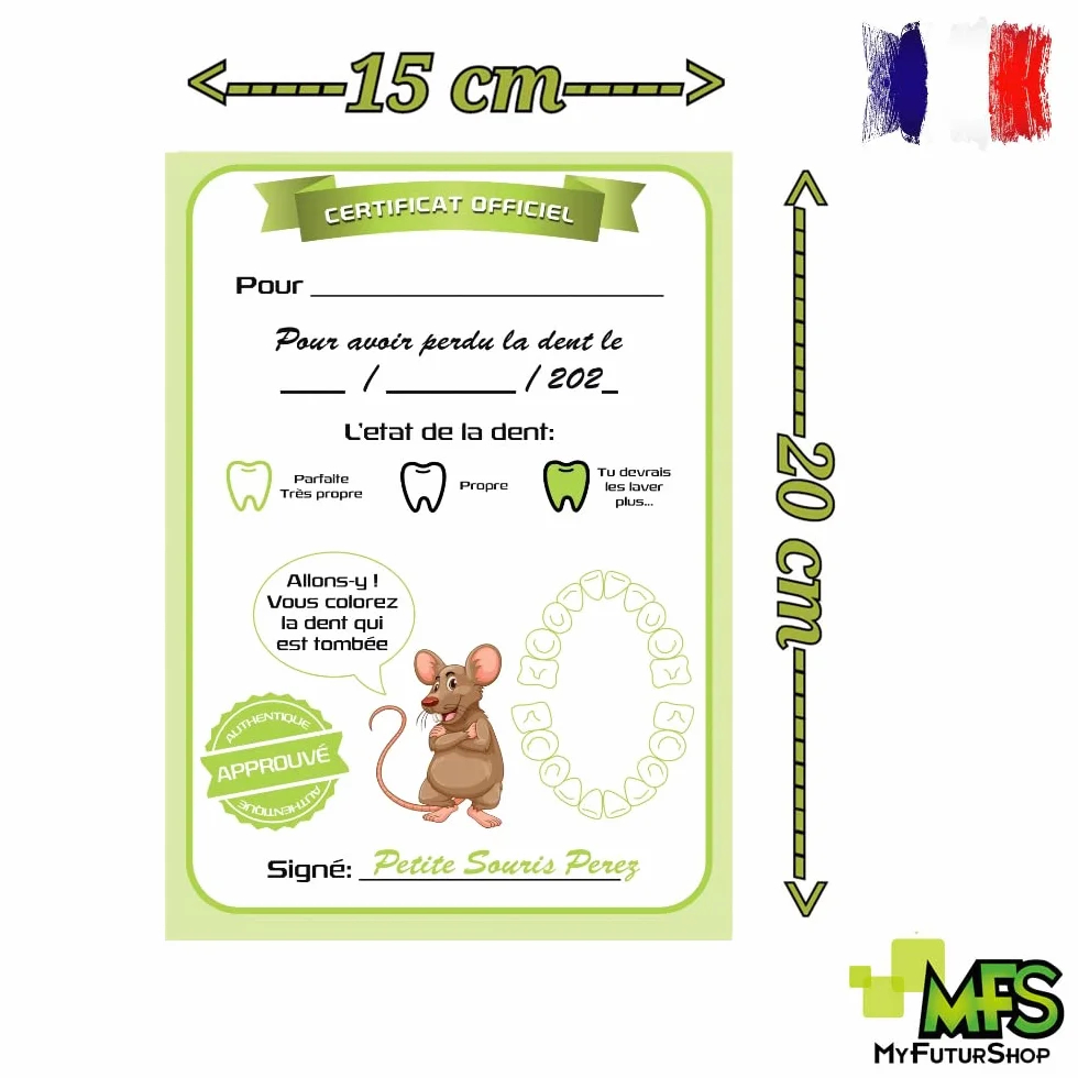 Porte-enfant pour dent la petite souris avec boîte échelle certificats version française vert