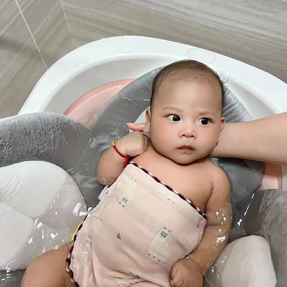 Coussin de Bain Bébé 80cm, Siège de Bain en Maille, Tissu Doux, Blanc