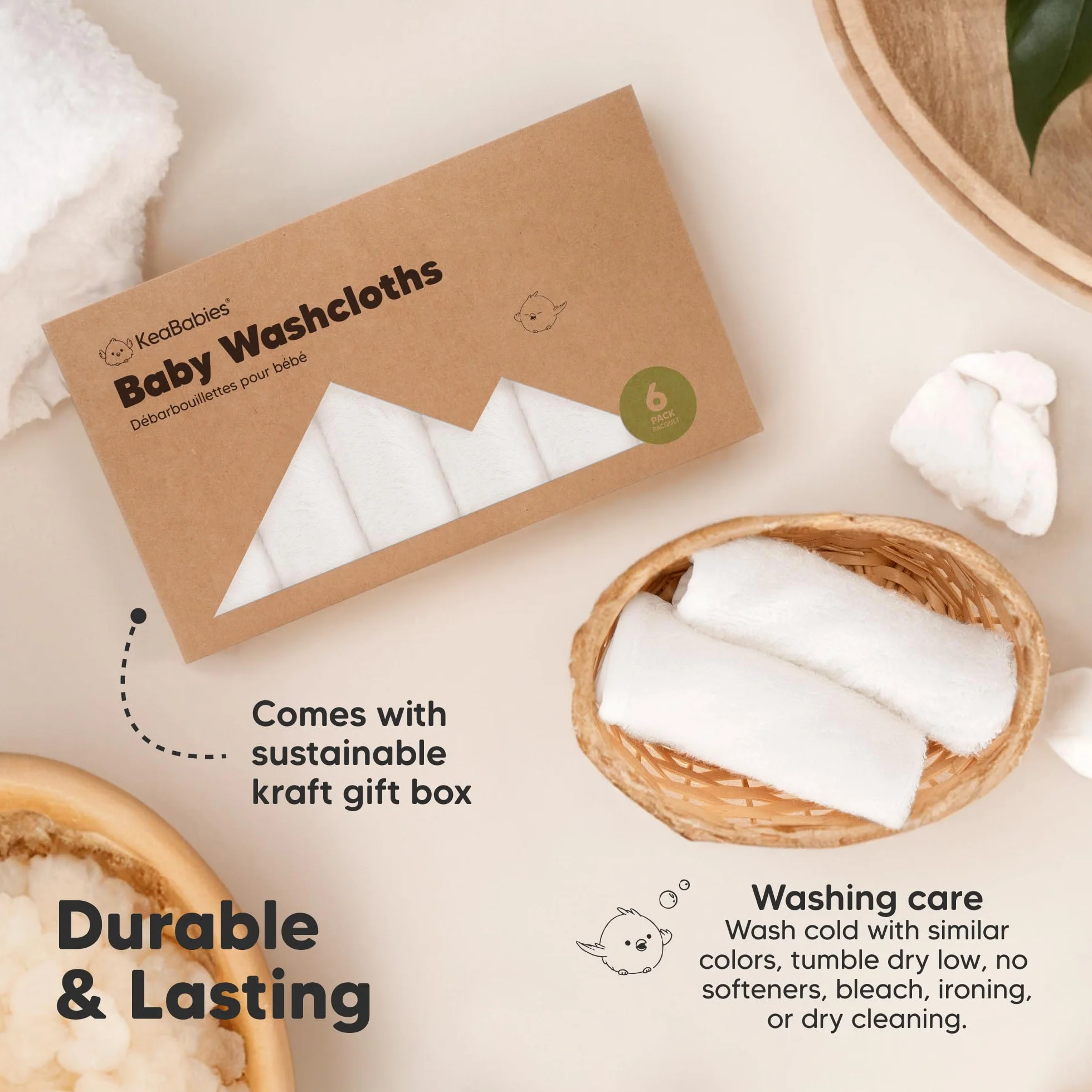 KeaBabies Débarbouillette bébé en Bambou Douce Biologique Serviette Visage Blanche