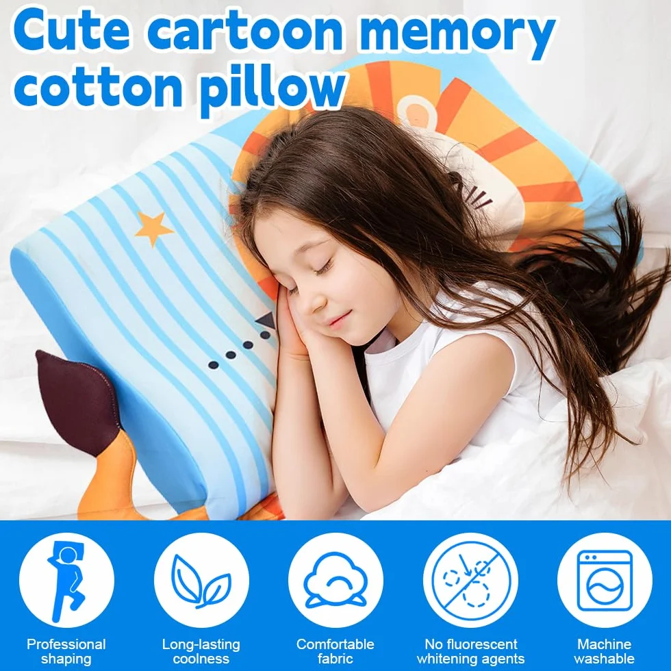 Oreiller Enfant 45 x 27 x 6 cm Coussin Ergonomique Respirant Détachable pour Enfants dès 3 Ans