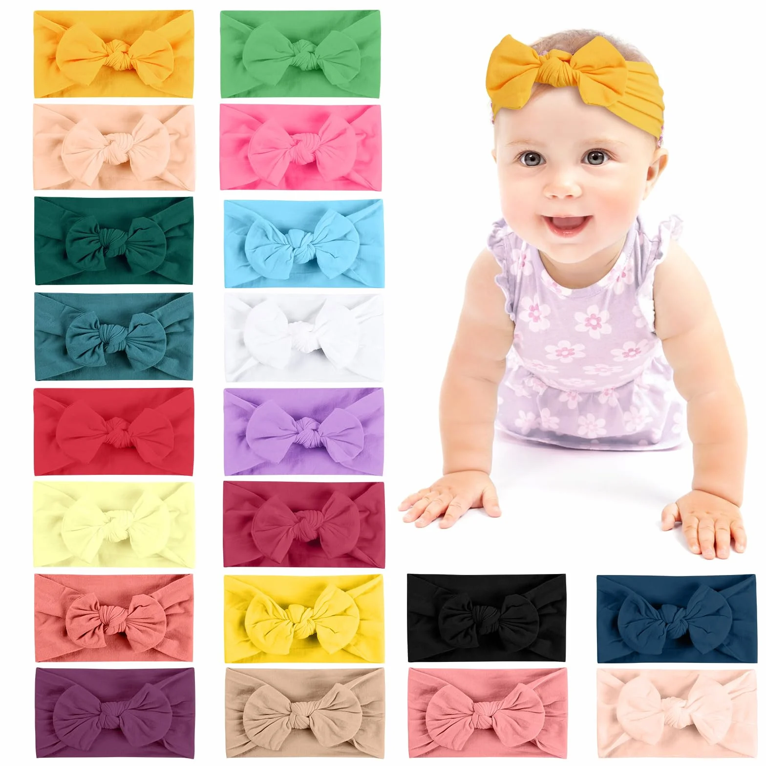 Lot de 20 bandeaux pour bébé fille avec nœuds pour cheveux nouveau-né