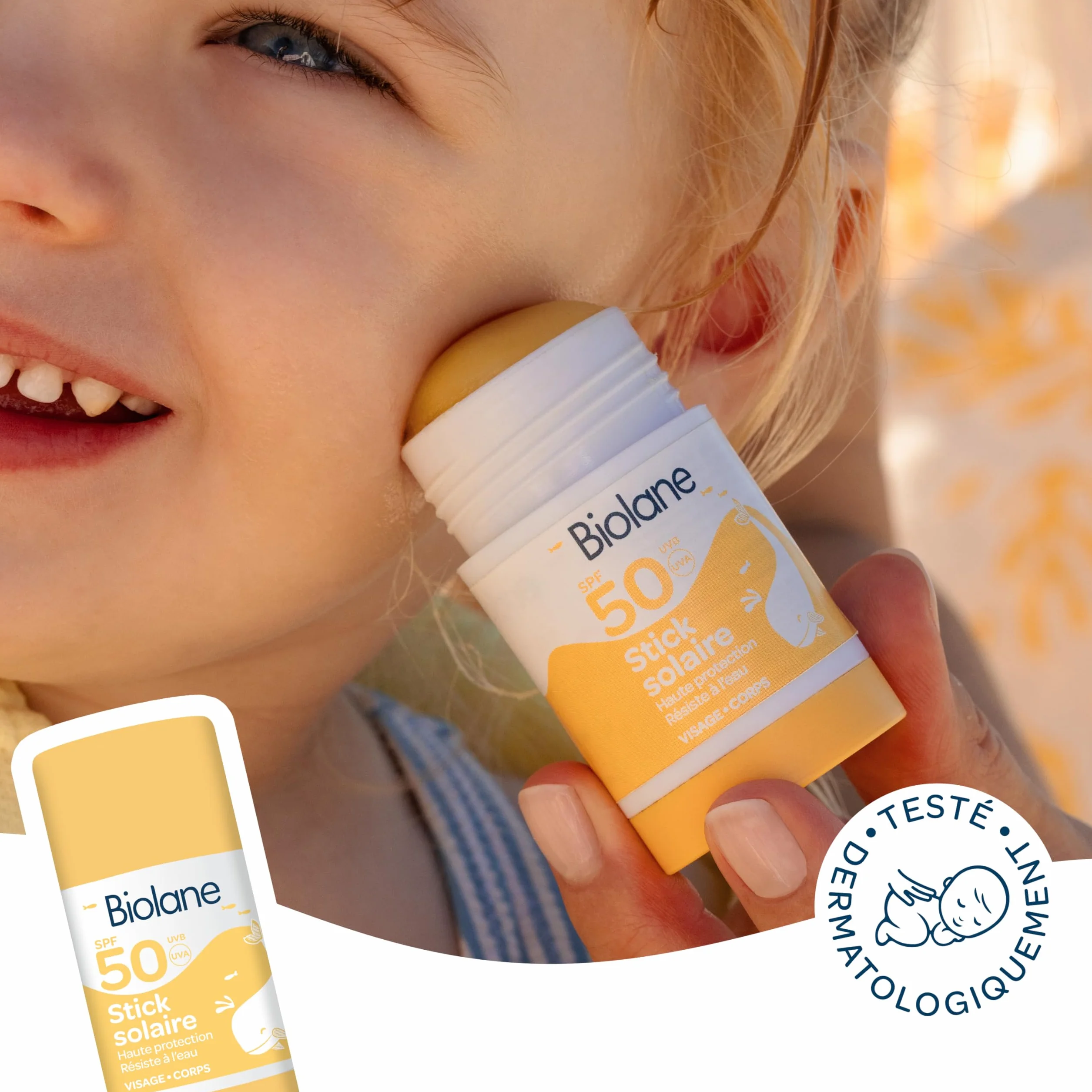 BIOLANE Stick Solaire Bébé SPF 50 Protection Visage Corps Haute Protection UVA UVB Peaux Sensibles Résistant Eau Texture Invisible