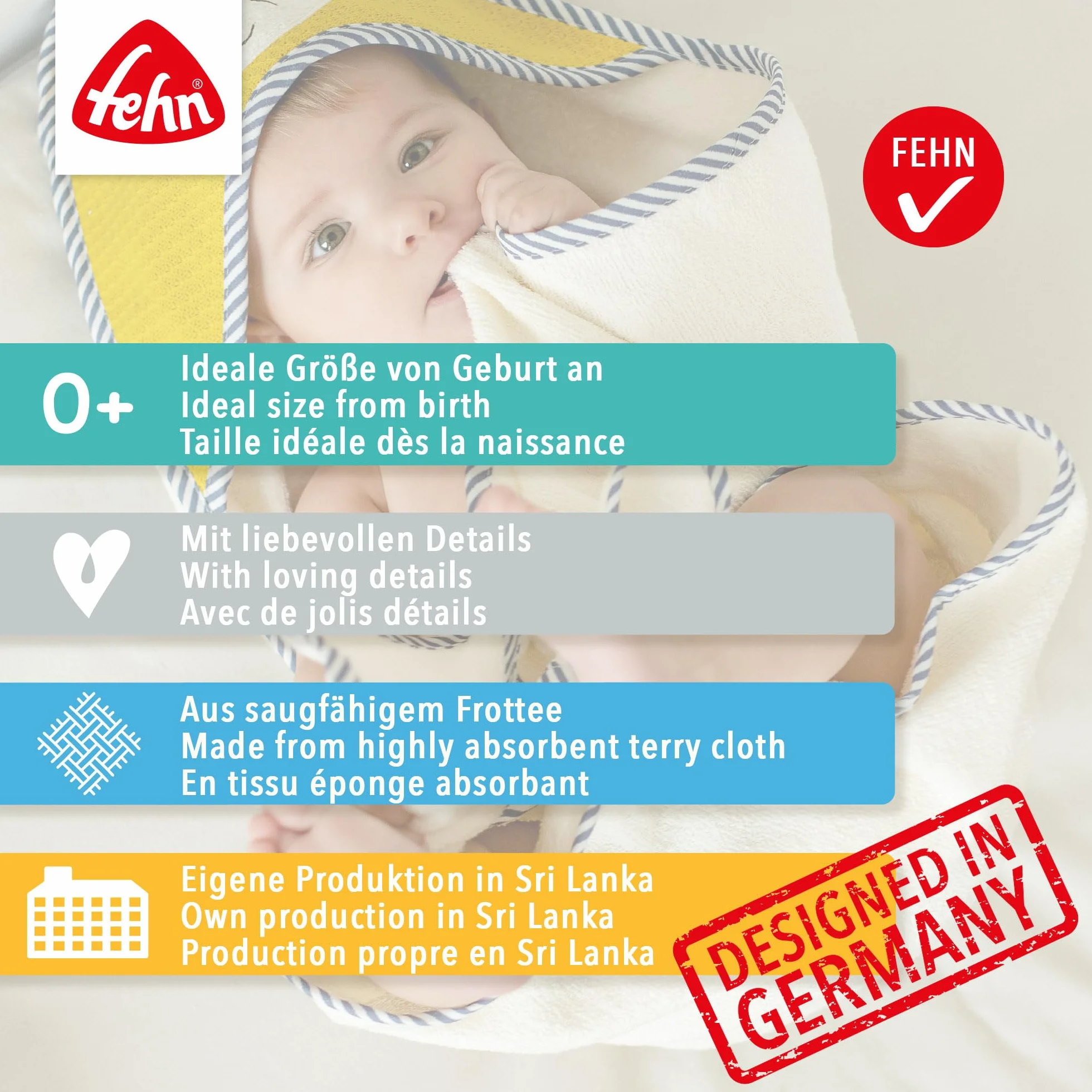 Fehn Gant de Toilette lama - Absorbant et Doux pour Bébés dès 0 Mois