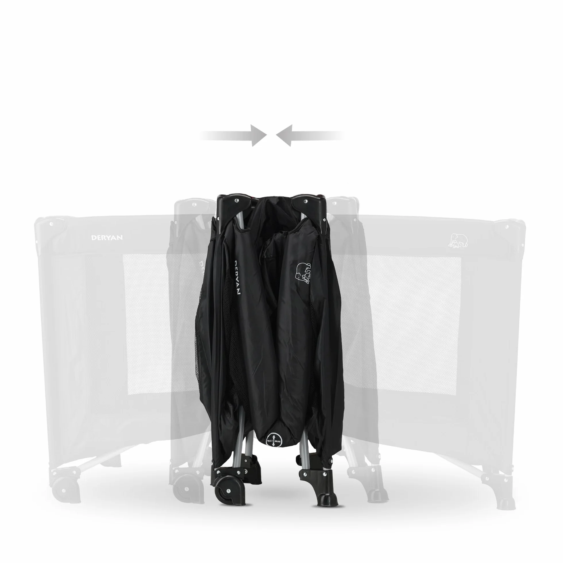 Lit Parapluie 2 en 1 Deryan pour Bébé 120x60 cm Noir avec Étagères et Sac de Transport