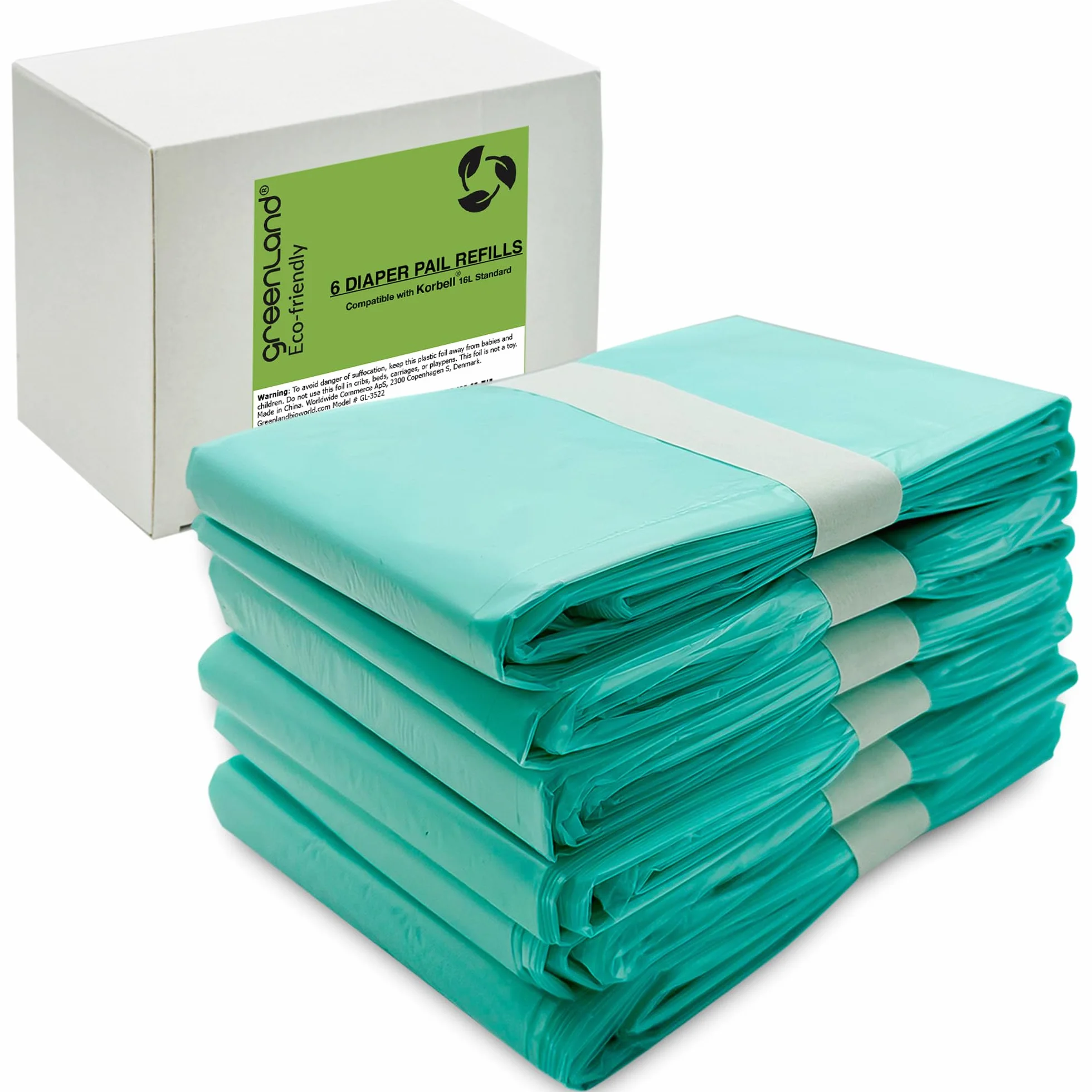 Greenland Lot de 6 anneaux de recharge écologiques pour poubelle à couches Korbel Standard 16 L