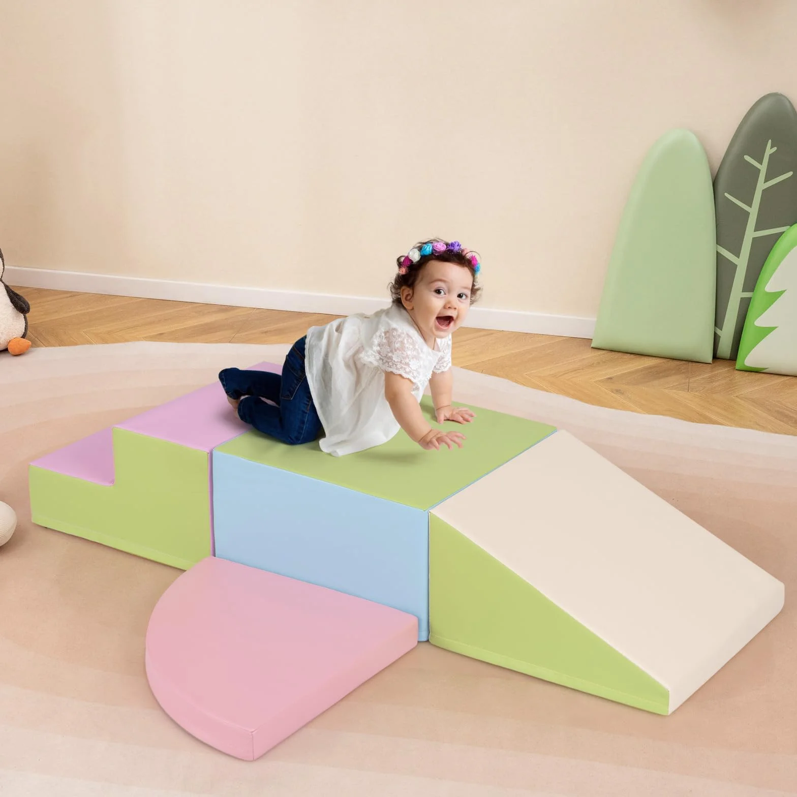 COSTWAY Parcours Motricité Bébé Mousse EPE Housse PU Toboggan Jouets Éducatifs Ramper Enfants
