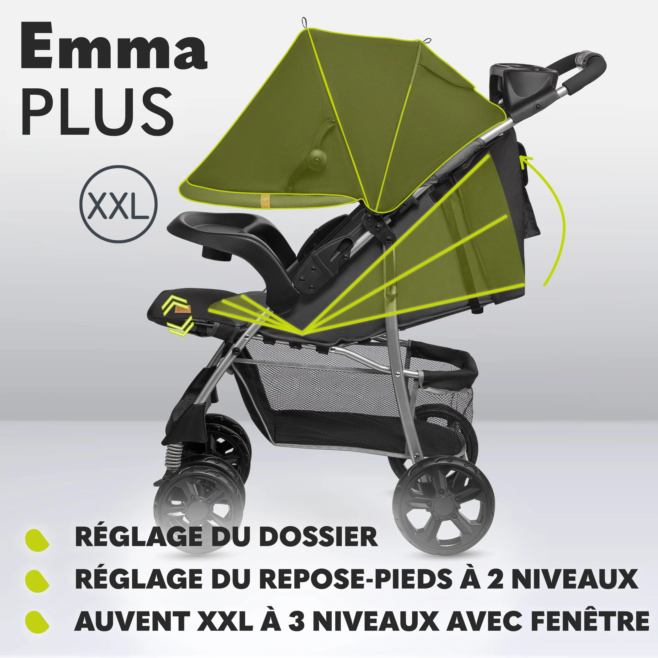 LIONELO Emma Plus poussette bébé 15 kg harnais 5 points pliage rapide amortisseurs sac inclus matelas STONE