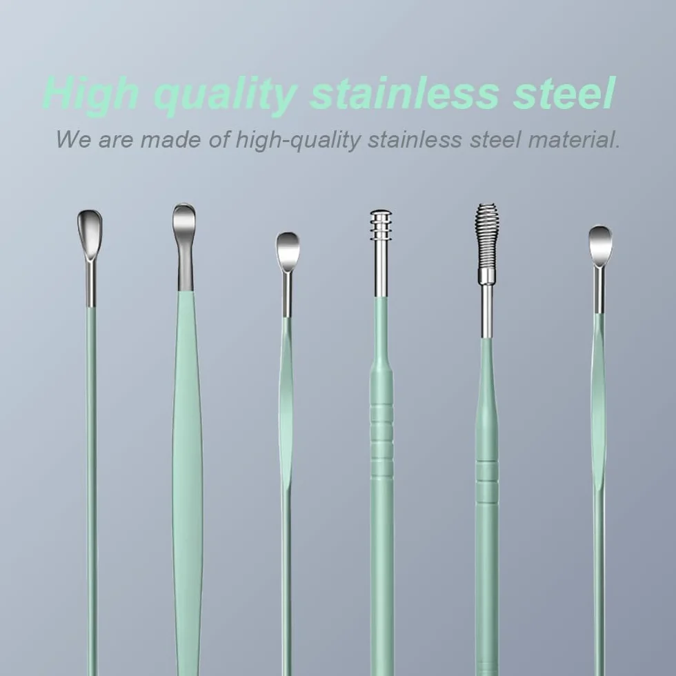 Nettoyeur D'oreille en Acier Inoxydable 6 Pcs Kit Portable