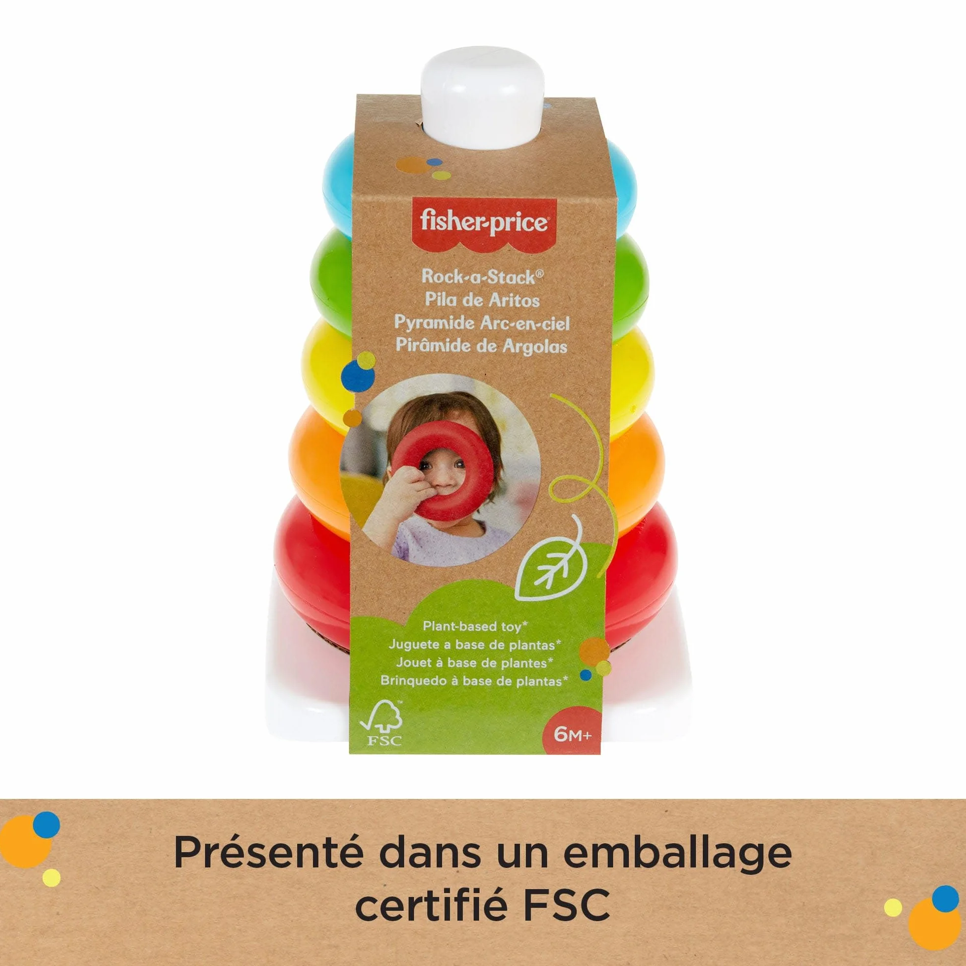 Fisher-Price Pyramide Arc-en-Ciel Culbuto à Empiler 5 Anneaux Colorés Base Mouvante Jouet Bébé 6 Mois HPY92