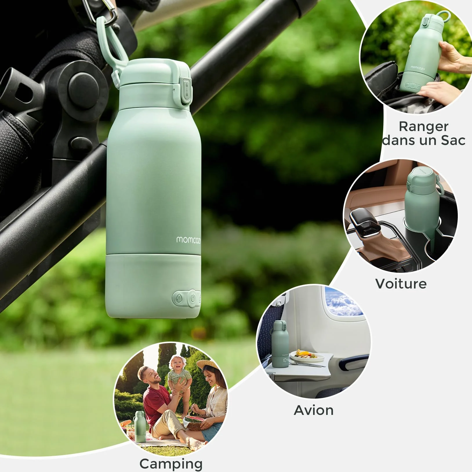 Momcozy Chauffe Biberon Portable sans Fil 500ml, Chauffage Rapide 2 Modes pour Lait Maternel et Eau