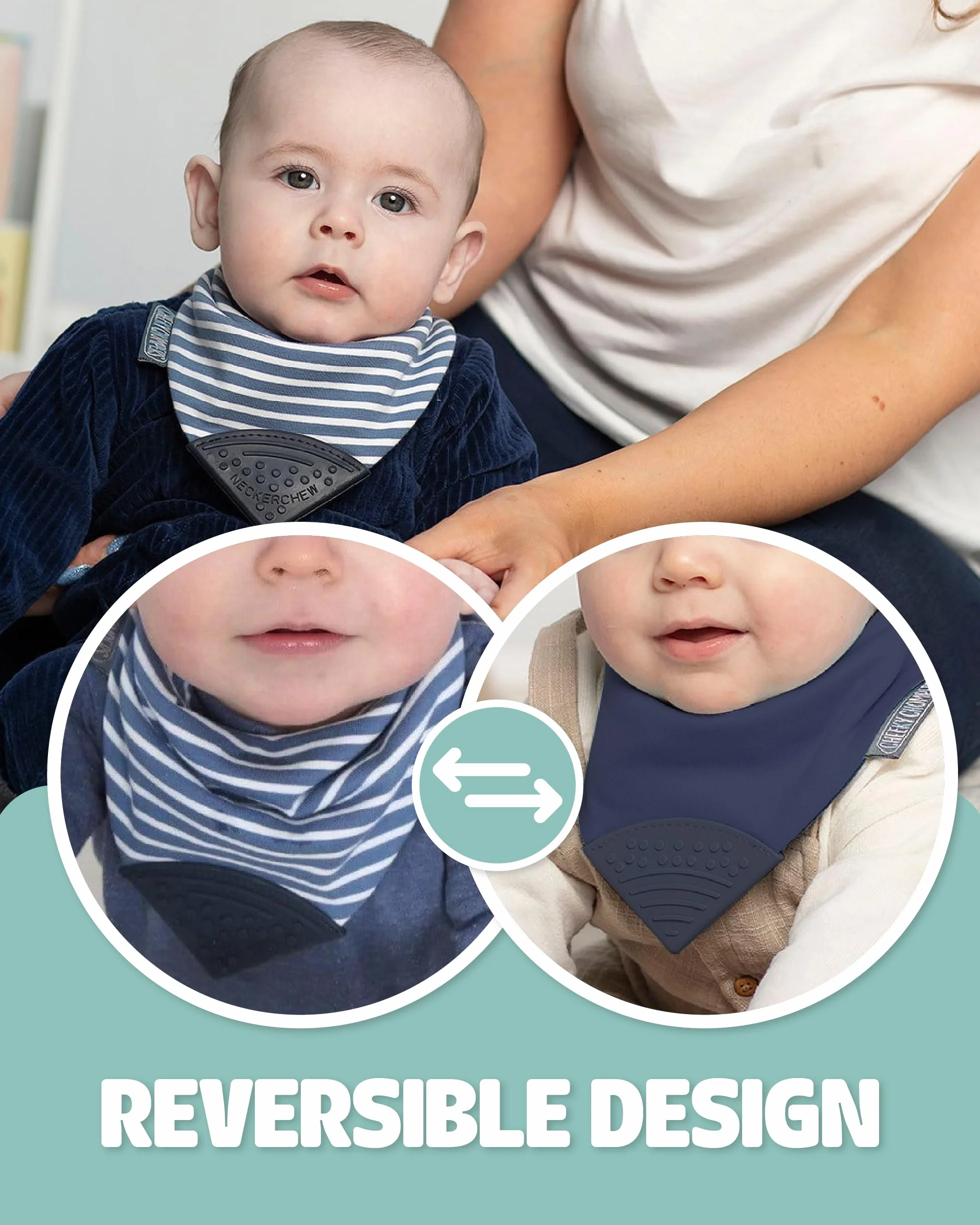 Cheeky Chompers Bavoirs Bébé Dentition Réversible Anneau Dentition 2 Mois+