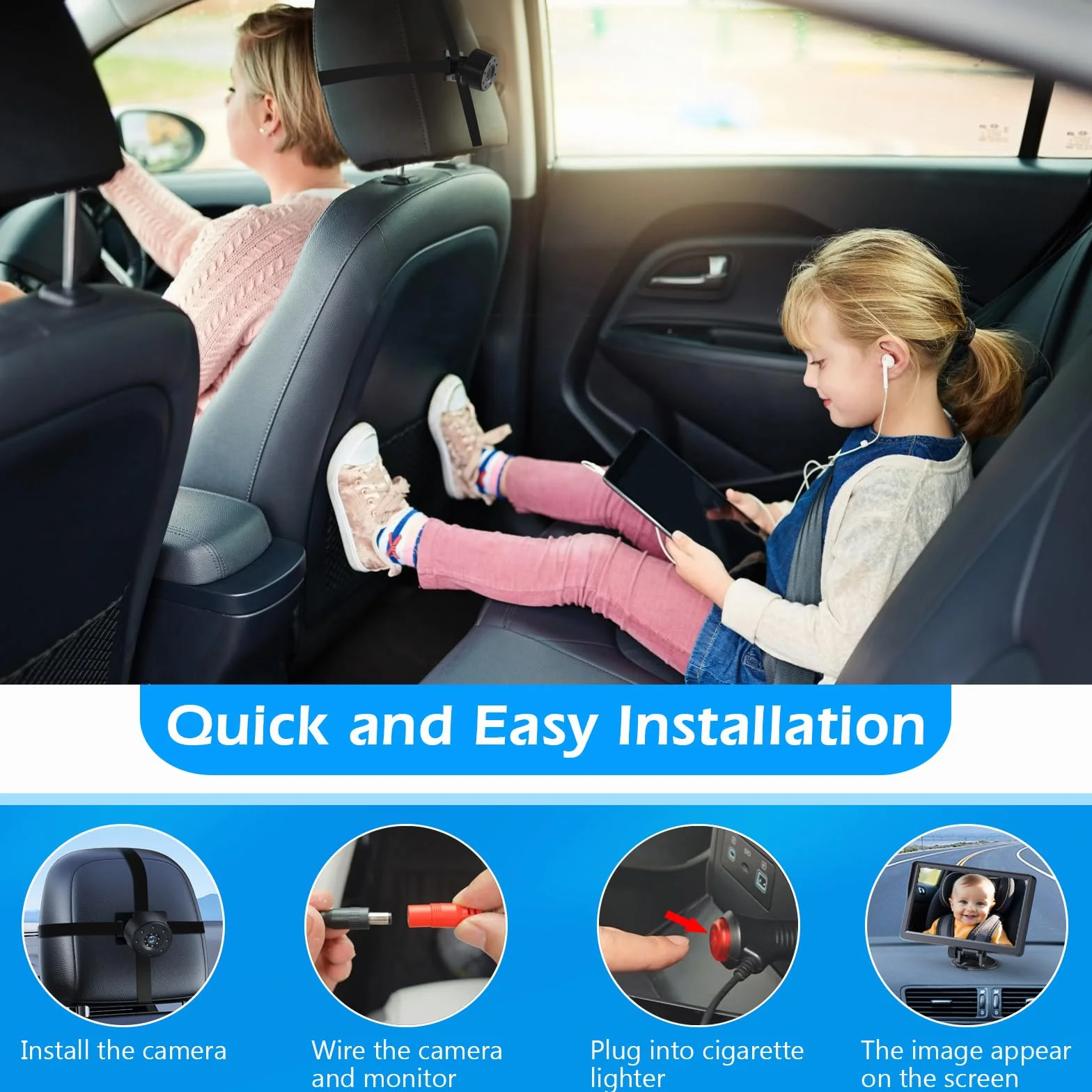 Caméra de Voiture pour bébé 4,3" HD IR Vision Nocturne 178° écran IPS Moniteur arrière