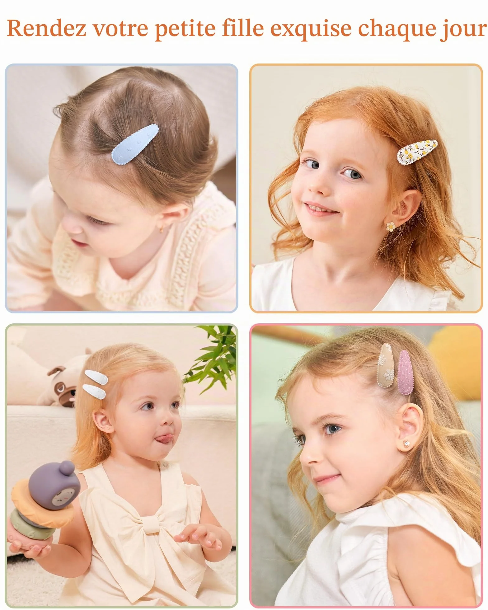 Pinces à cheveux 5,6 cm motif floral antidérapantes lot de 20