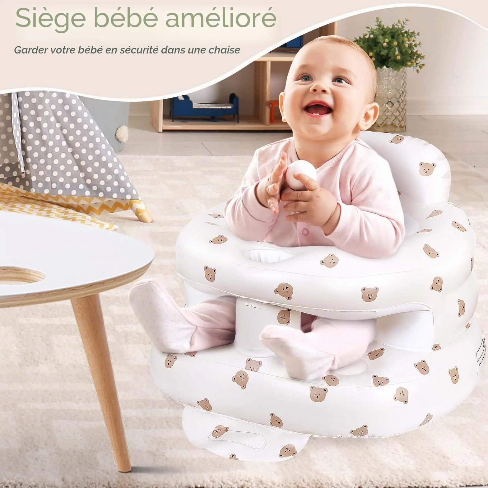 Siège Gonflable Bébé avec Pompe Intégrée Portable 3+ Mois Voyage Repas Camping