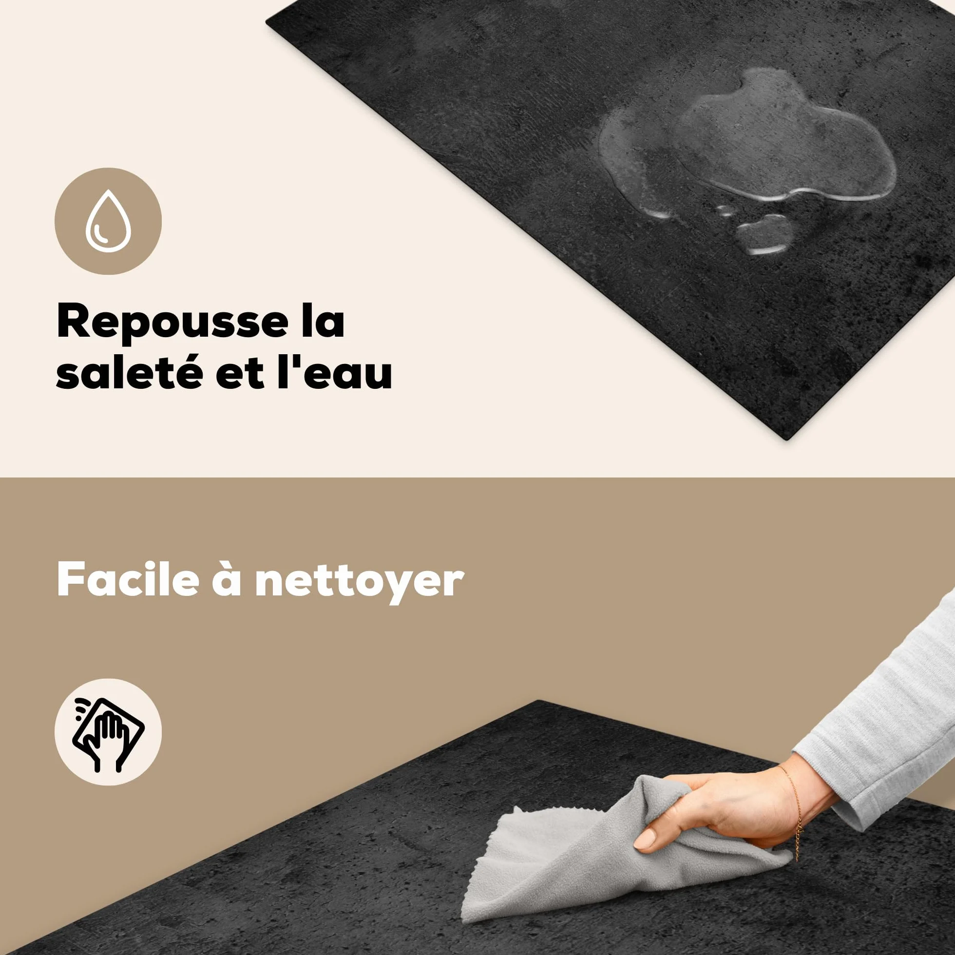 KitchenYeah Protection Plaque Cuisson Cache Induction 80x52 cm Béton Gris Noir