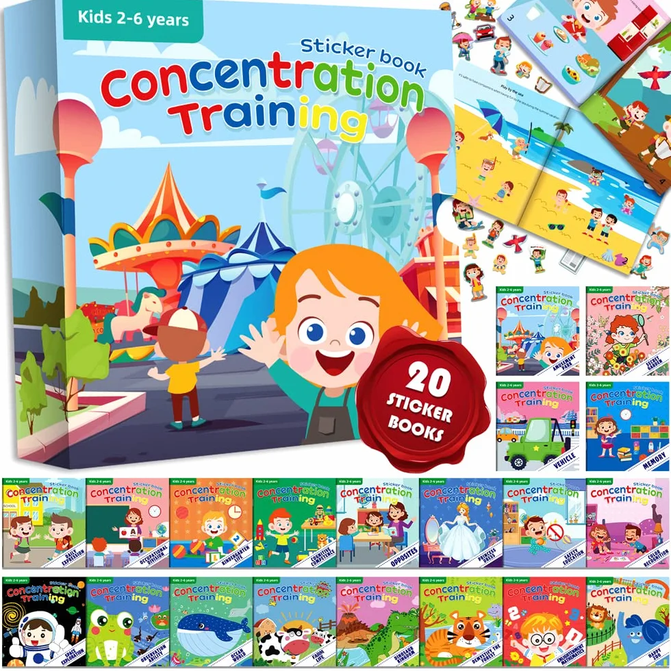 Felly Lot de 20 Livres d'Autocollants Réutilisables pour Enfant Montessori 2-6 Ans Jouet Educatif