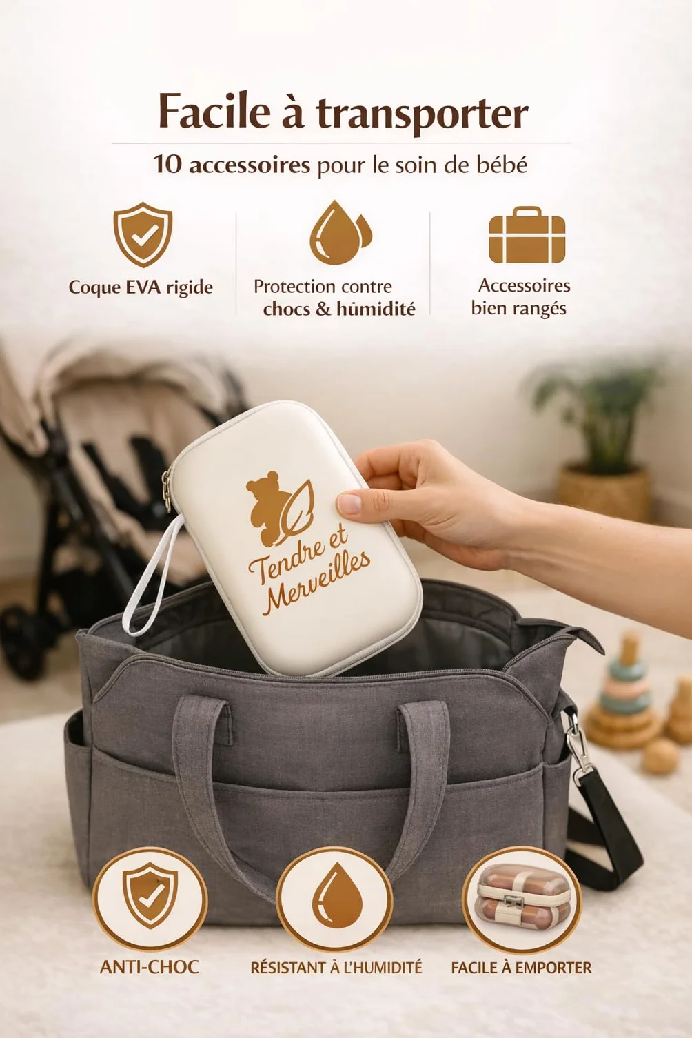 Trousse de Soin Bébé Kit Complet 10 Accessoires Sans BPA Brosse en Bois Coupe-Ongles Ciseaux Cadeau de Naissance