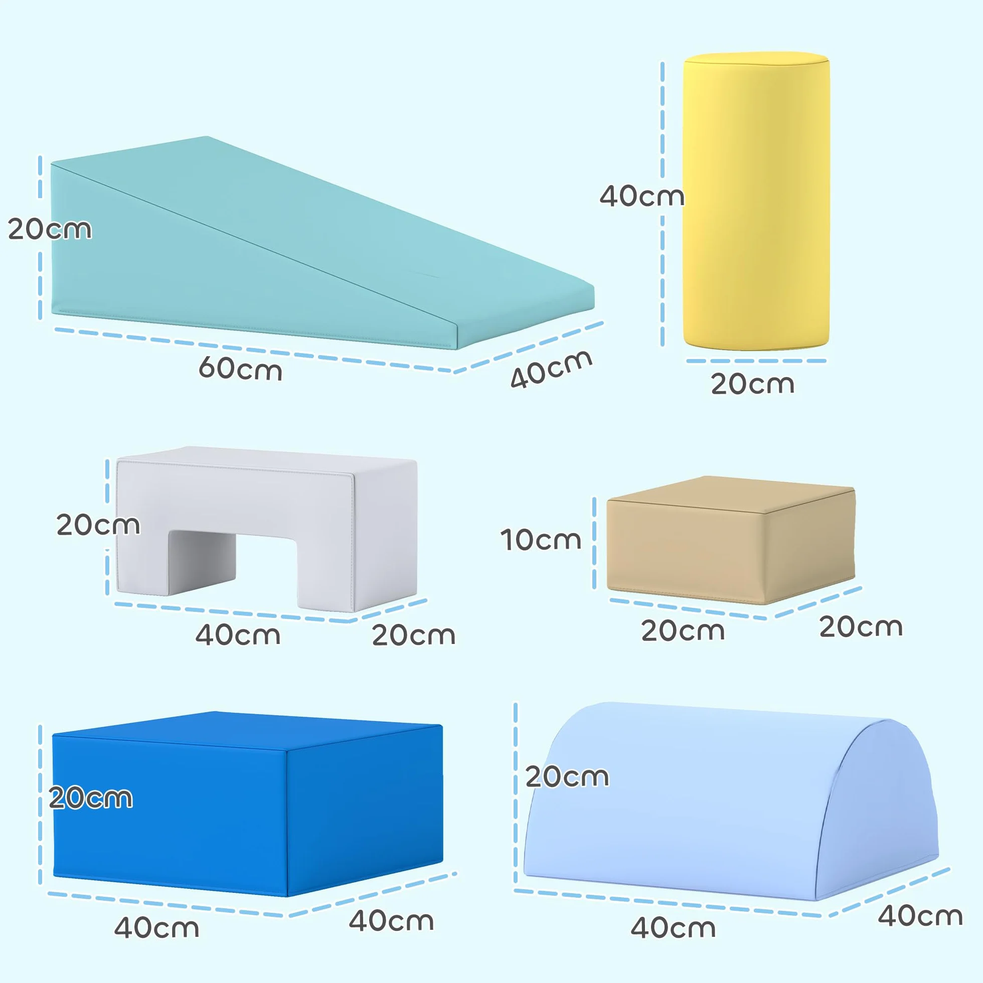 AIYAPLAY Parcours motricité bébé 6PCS Blocs de Construction en Mousse avec Housse en revêtement synthétique Jouets éducatifs Multicolore