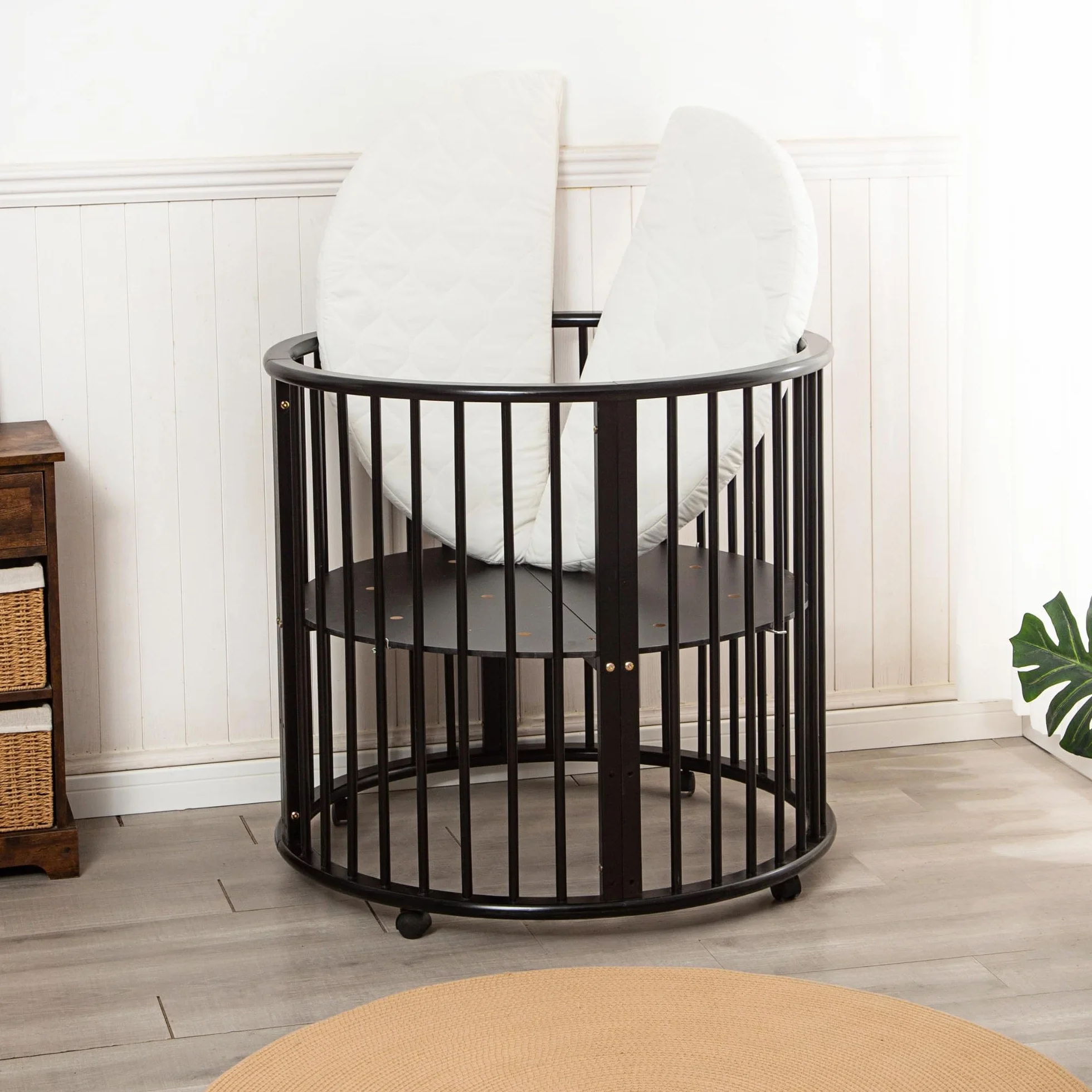 Baby Box Coffre de jeu rond en bois Parc Matelas inclus 91 x 91 x 85 cm Noir