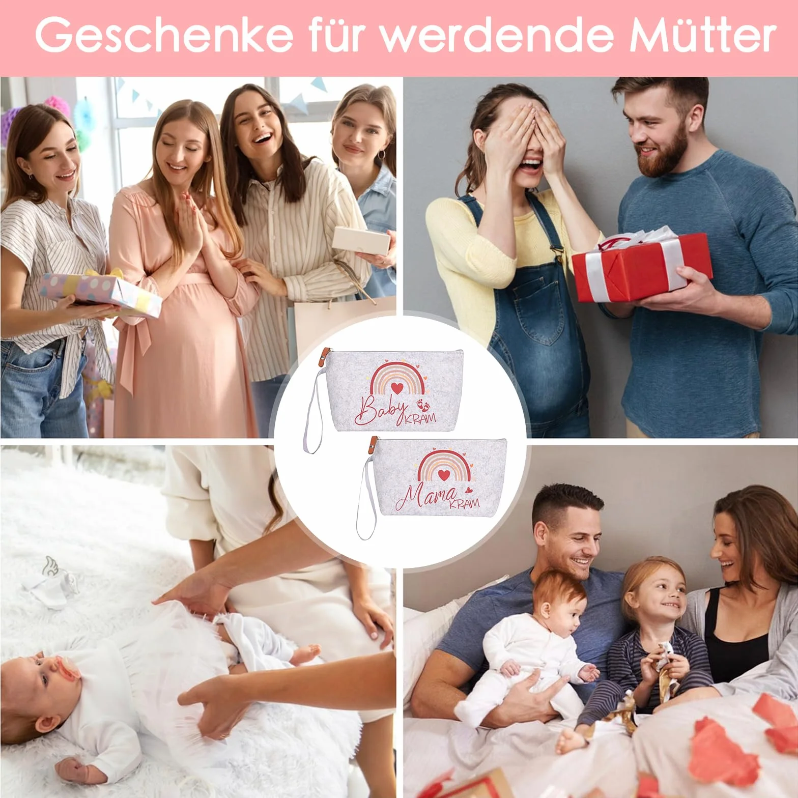Lot de 2 sacs de clinique en feutre avec fermeture éclair pour futures mamans