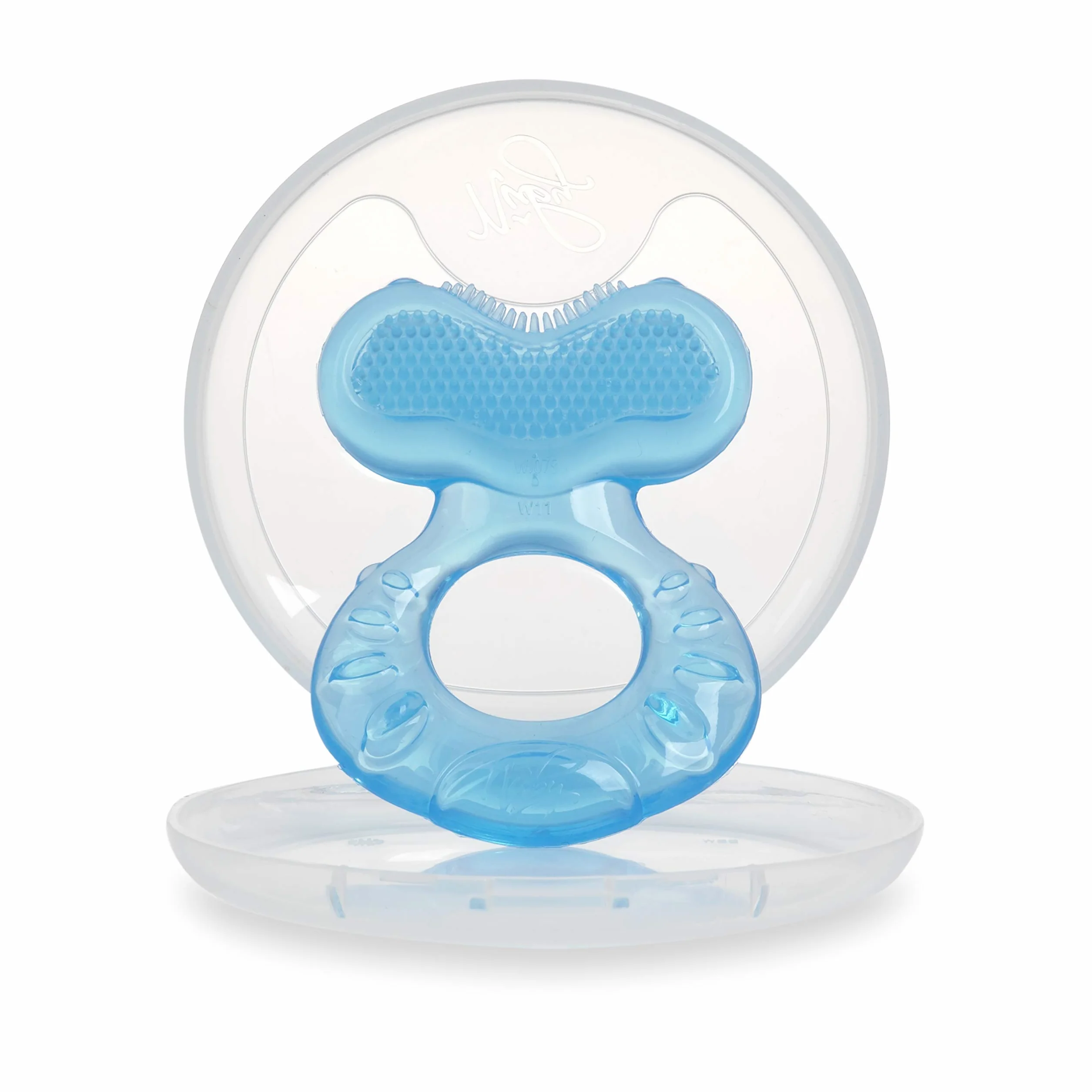 Nuby Teethe-eez anneau de dentition en silicone avec étui hygiénique Bleu 3+ Mois