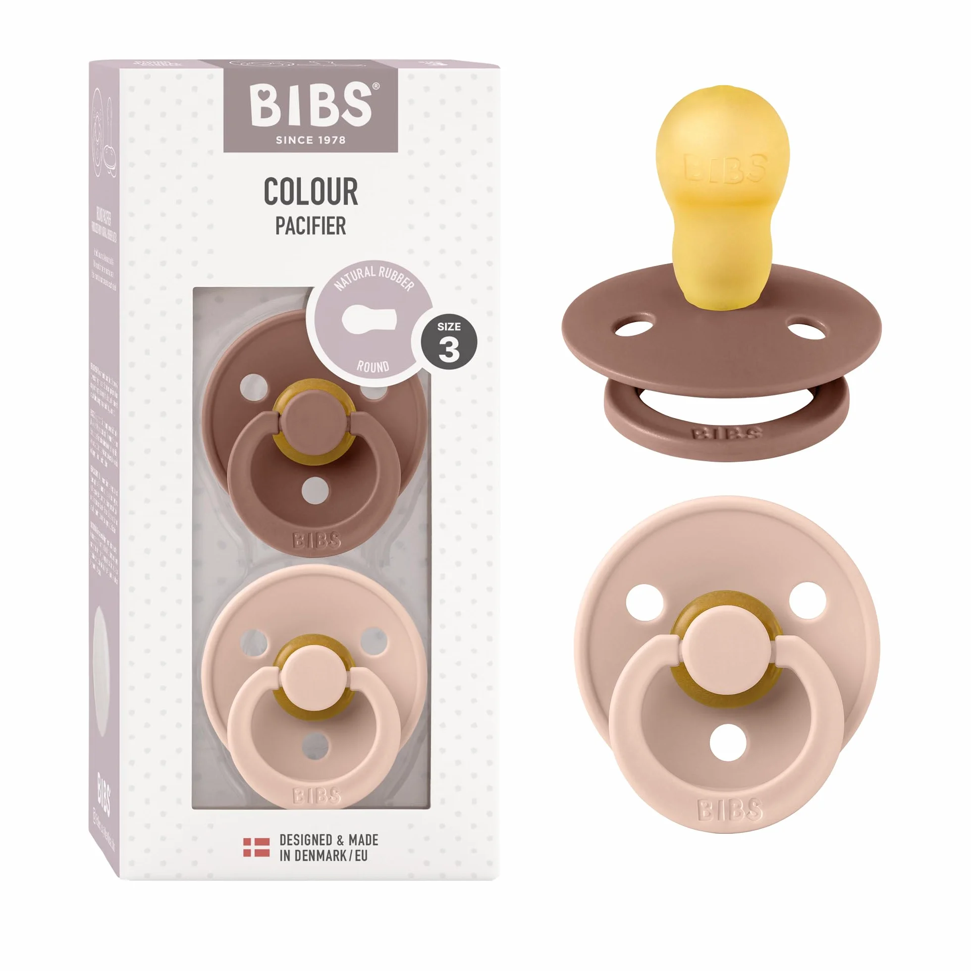 BIBS Colour Tétine Lot de 2 12+ Mois Latex Naturel Sans BPA Woodchuck Blush