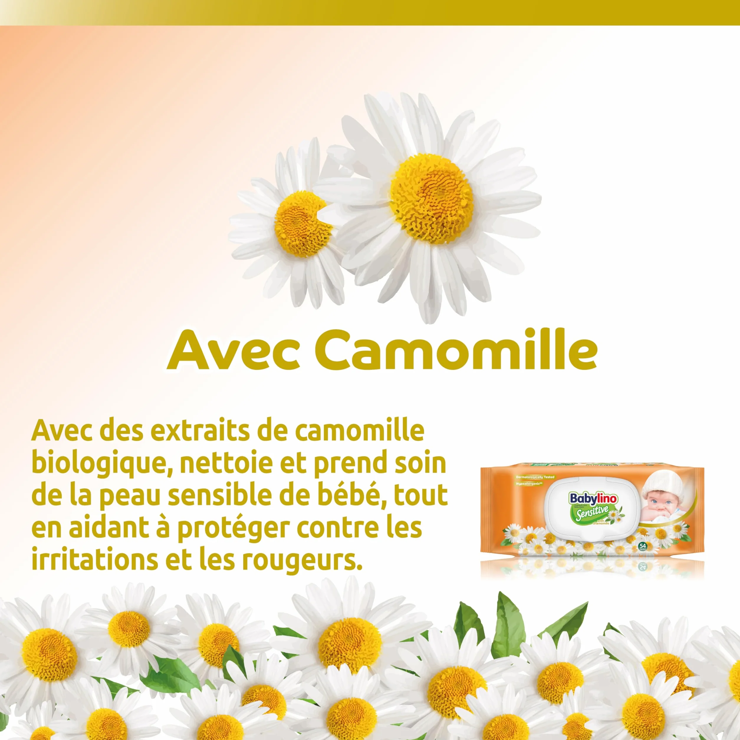Babylino Sensitive Lingettes Camomille 98% Naturelle pH Restaure 3 Paquets 162 Lingettes