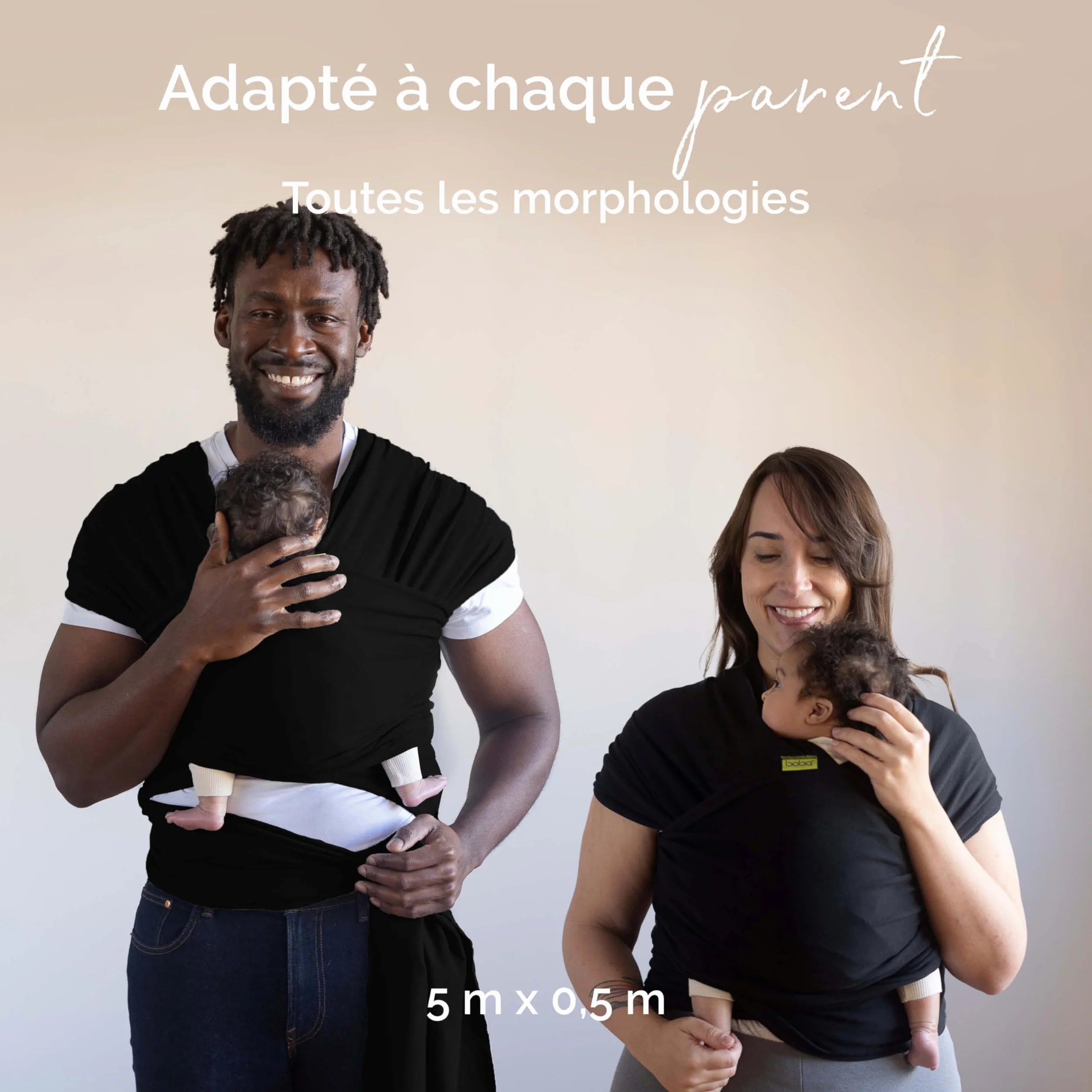 Boba Wrap Écharpe de Portage Originale Noire pour Bébés Jusqu'à 16 kg