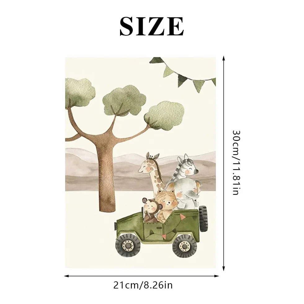Affiches Chambre Enfant Animaux Forêt A4 Poster Décoration Murale Lot de 4