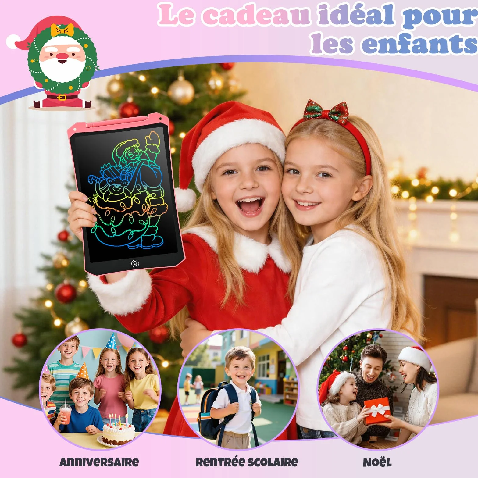 BlueSwan Tablette Dessin Enfant 10 Pouces, Ardoise Magique avec Verrouillage, Cadeau Garçons Filles Rose