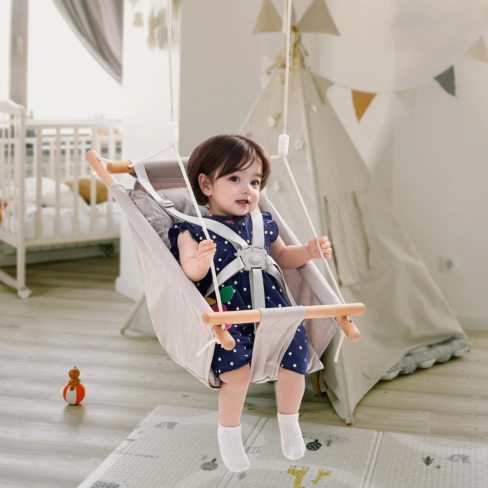 VEVOR Balançoire Hamac Bébé 3 Modes, 68 kg, Harnais 5 Points, Intérieur Extérieur