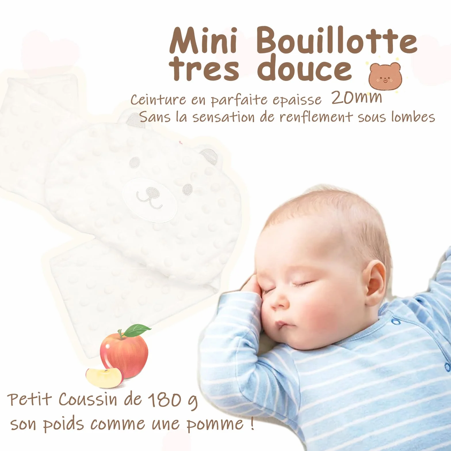 Bouillotte Bebe Anti Colique Ceinture Peluche Coussin Chauffant Micro Onde Rembourrage Naturel CE