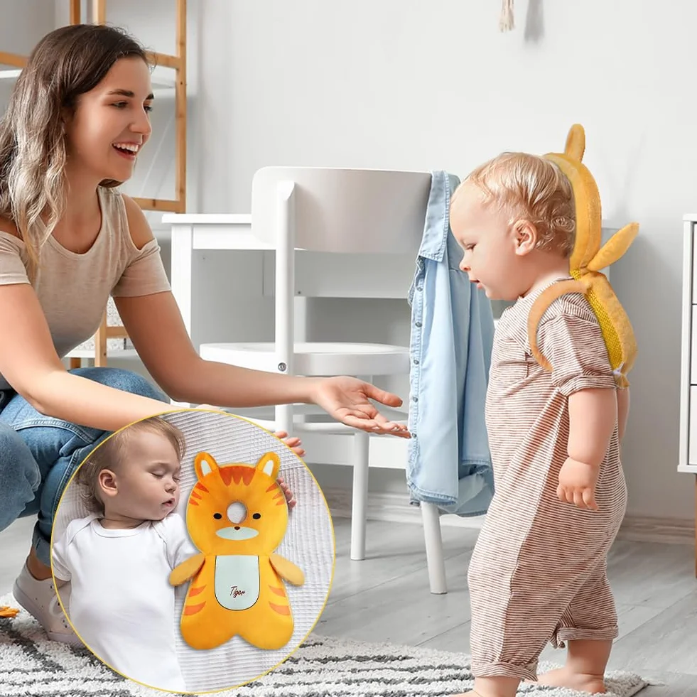 Vicloon Coussin de Protection de la Tête pour Bébé Réglable avec Genouillères, Harnais de Sécurité 4-24 Mois Tigre Orange