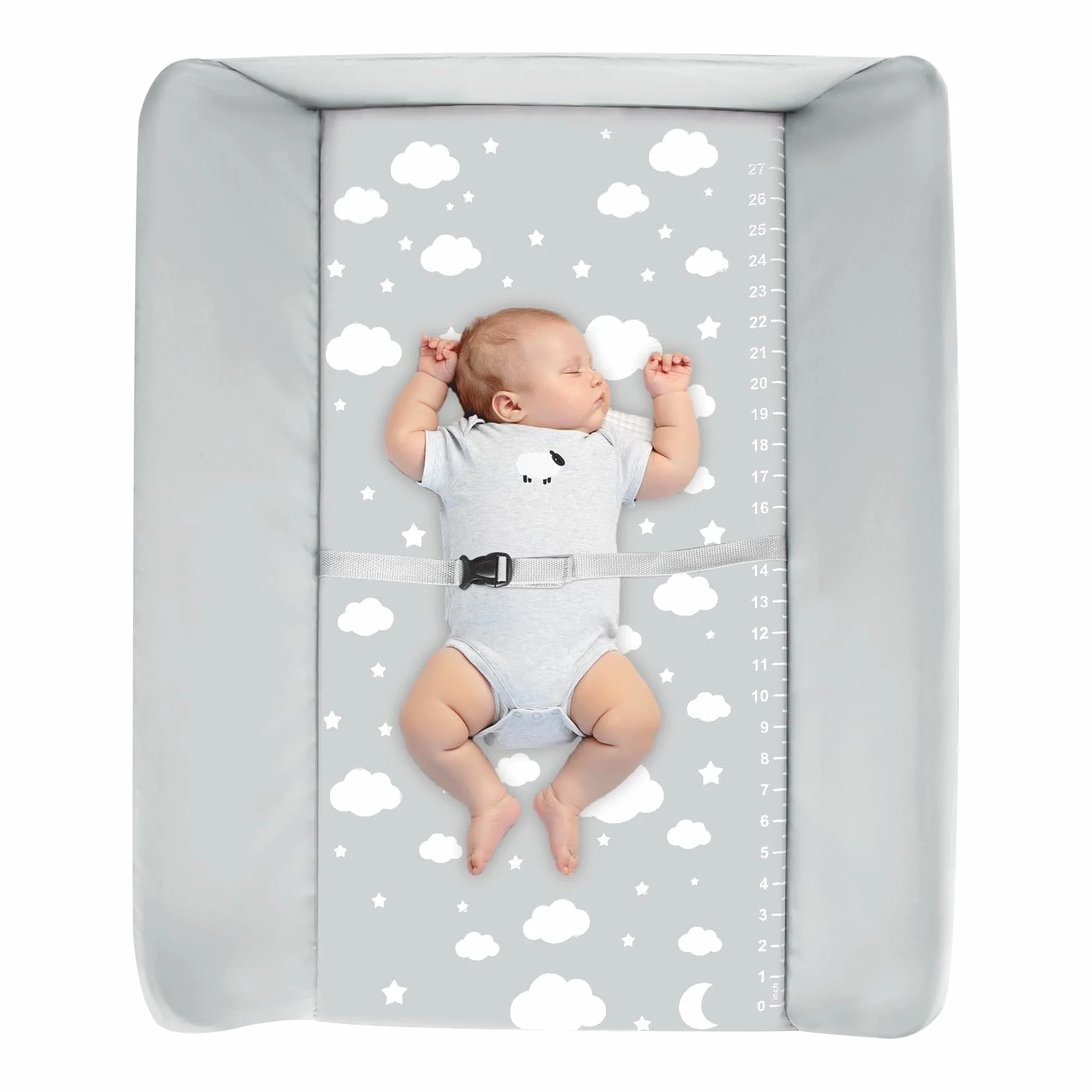 Table à langer bébé pliante portable avec roues hauteur réglable gris clair 80x58x90 cm