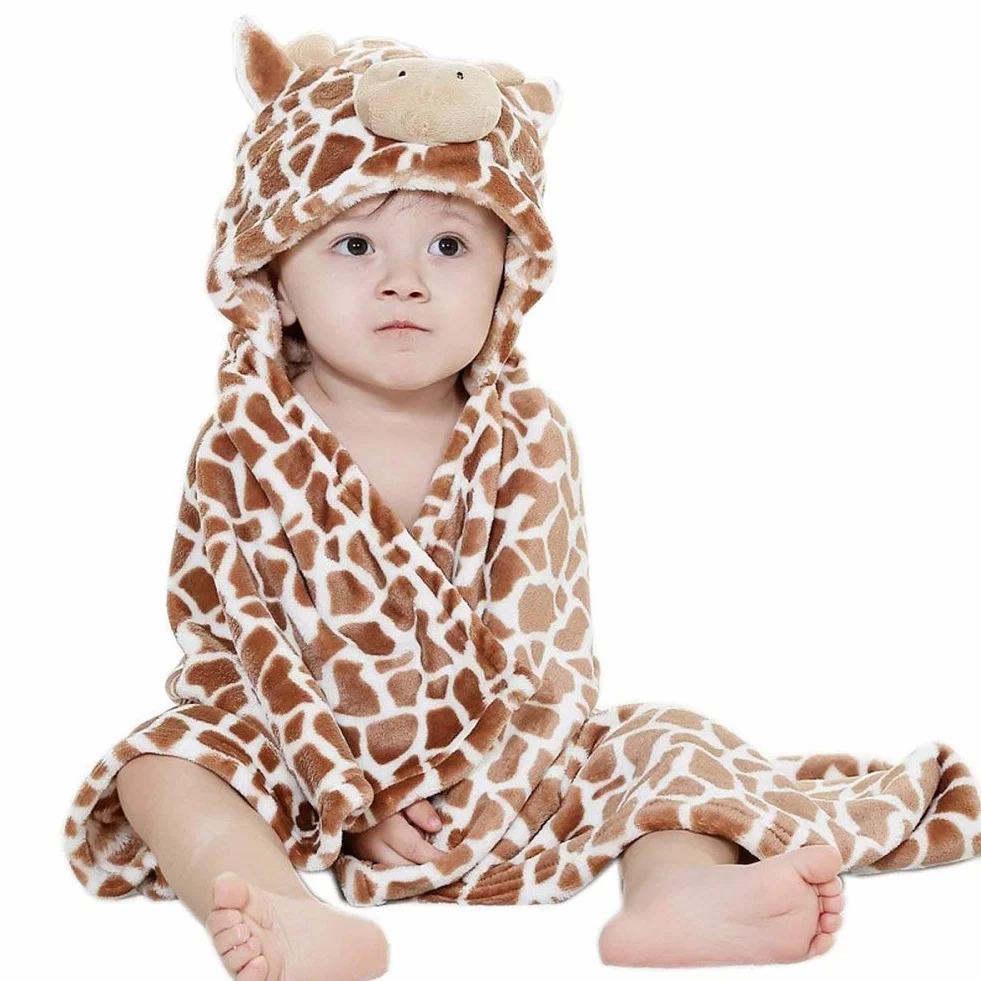 Serviette à Capuche pour Bébé Couverture de Flanelle Douce Peignoir Conception Animaux Poncho Bébés Garçons Filles