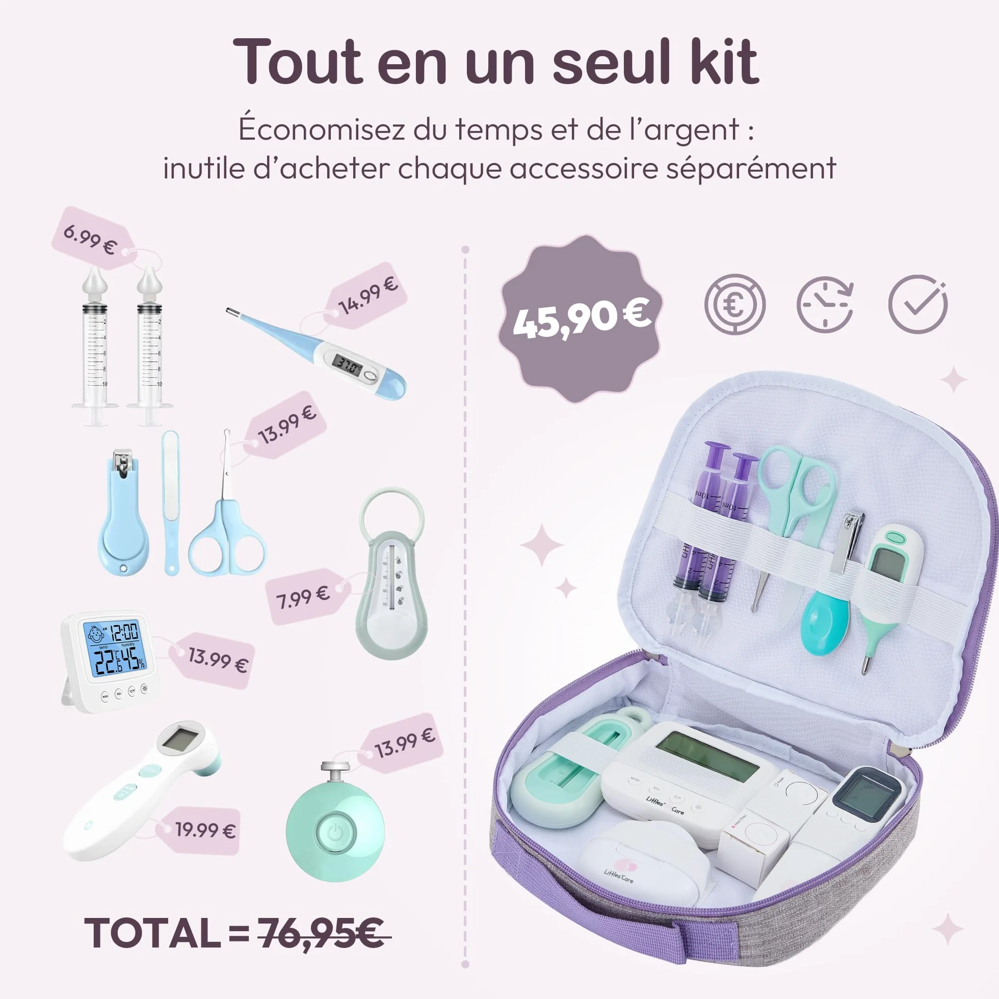 Trousse de toilette soin bébé thermomètre frontal mouche bébé seringue nasale coffret naissance complet