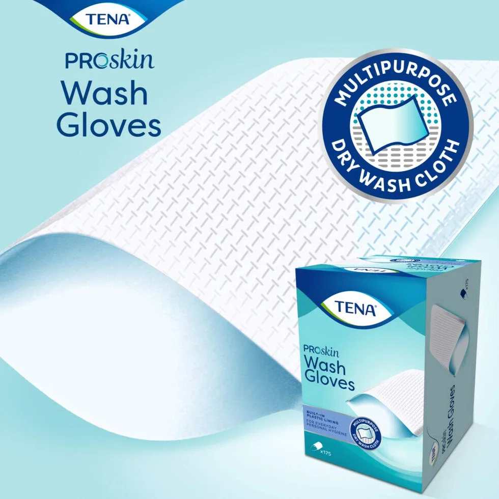Tena Wash Glove Boîte de 175 gants de toilettes jetables