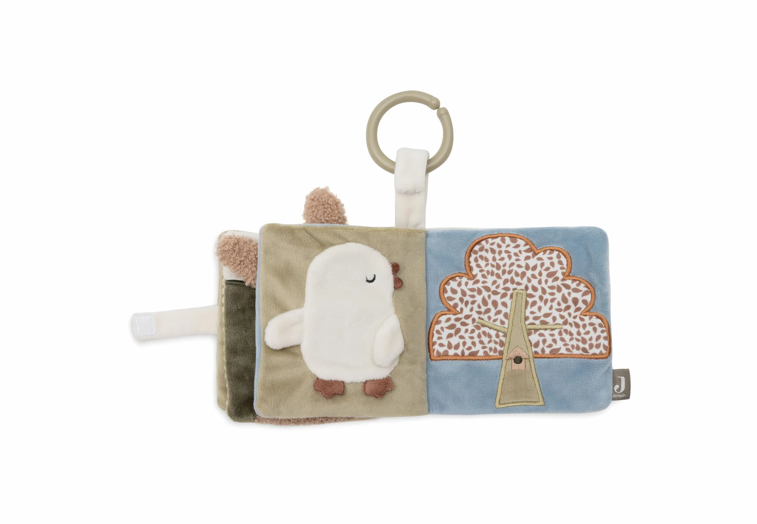 Jollein Livre Tissu Bébé Tiny Park - Livre d’Éveil avec Pages Bruissantes, Rubans et Miroir - Stimule Sens et Motricité