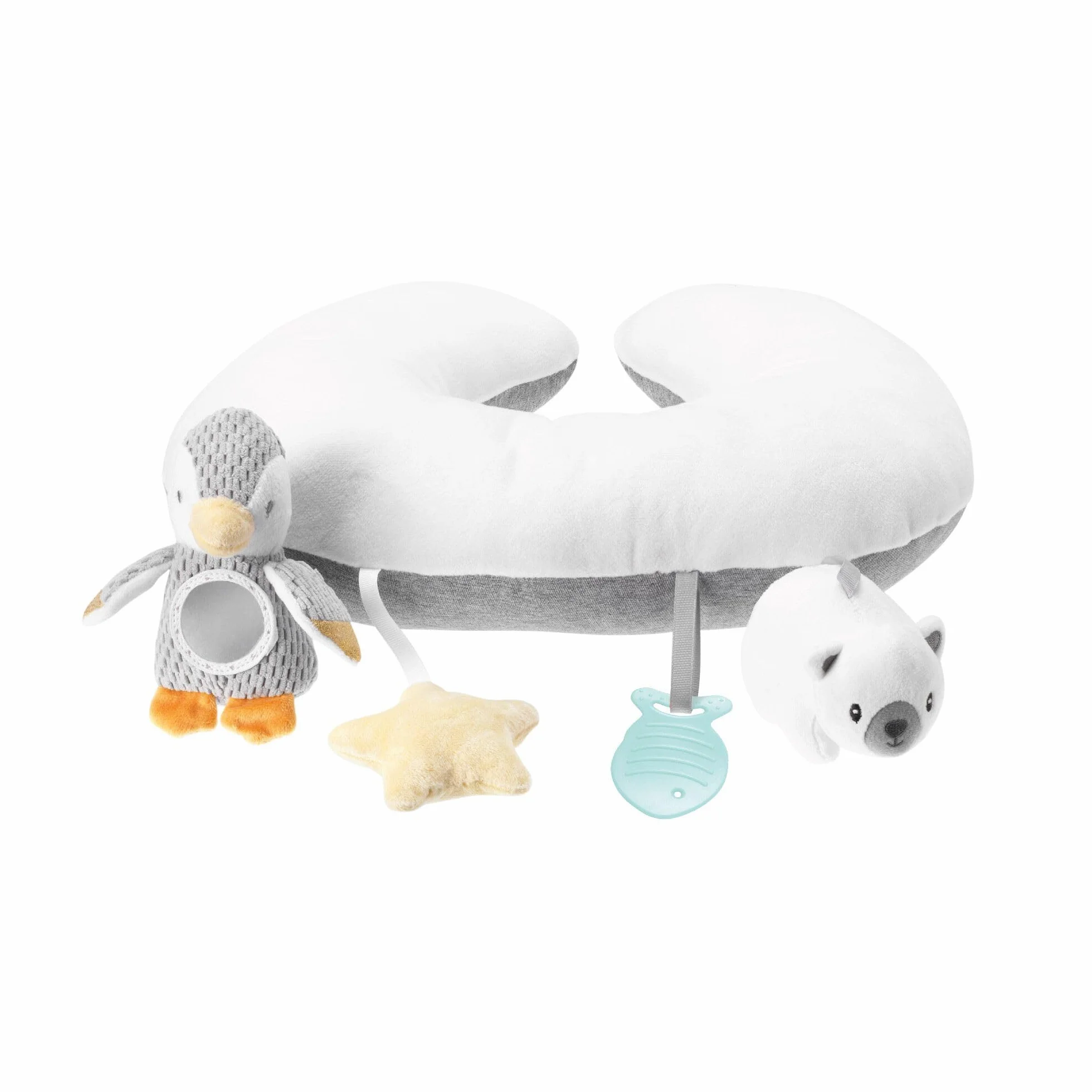 Nuby Coussin Bébé Interactif Little Penguin Tummy Time | Oreiller Sensoriel Pingouin Gris Dès la Naissance