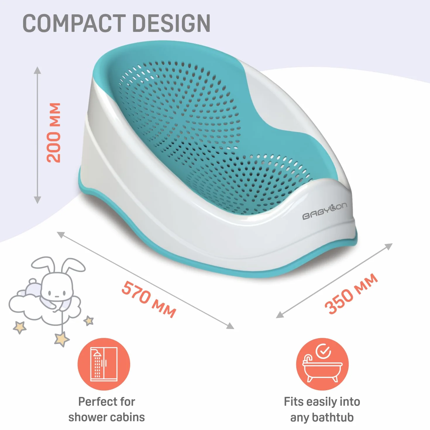 BABYLON DOLPHIN Siège de bain bébé 0-6 mois ergonomique antidérapant baignoire Vert aqua