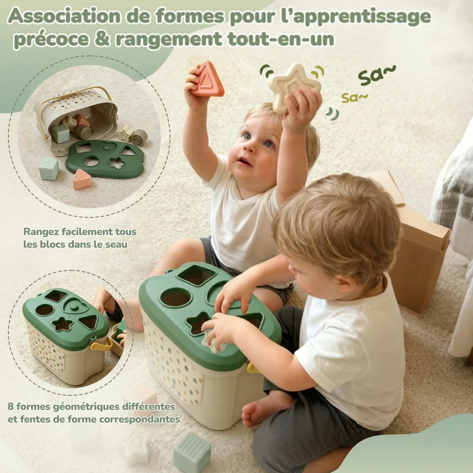 Jouet Bébé 6 Mois Montessori 5 en 1 – Jeux d’éveil 6-12 Mois avec Trieur de Formes, Boîte à Mouchoirs, Empilement | Jouet Sensoriel Cadeau pour Enfants 7 8 9 Mois
