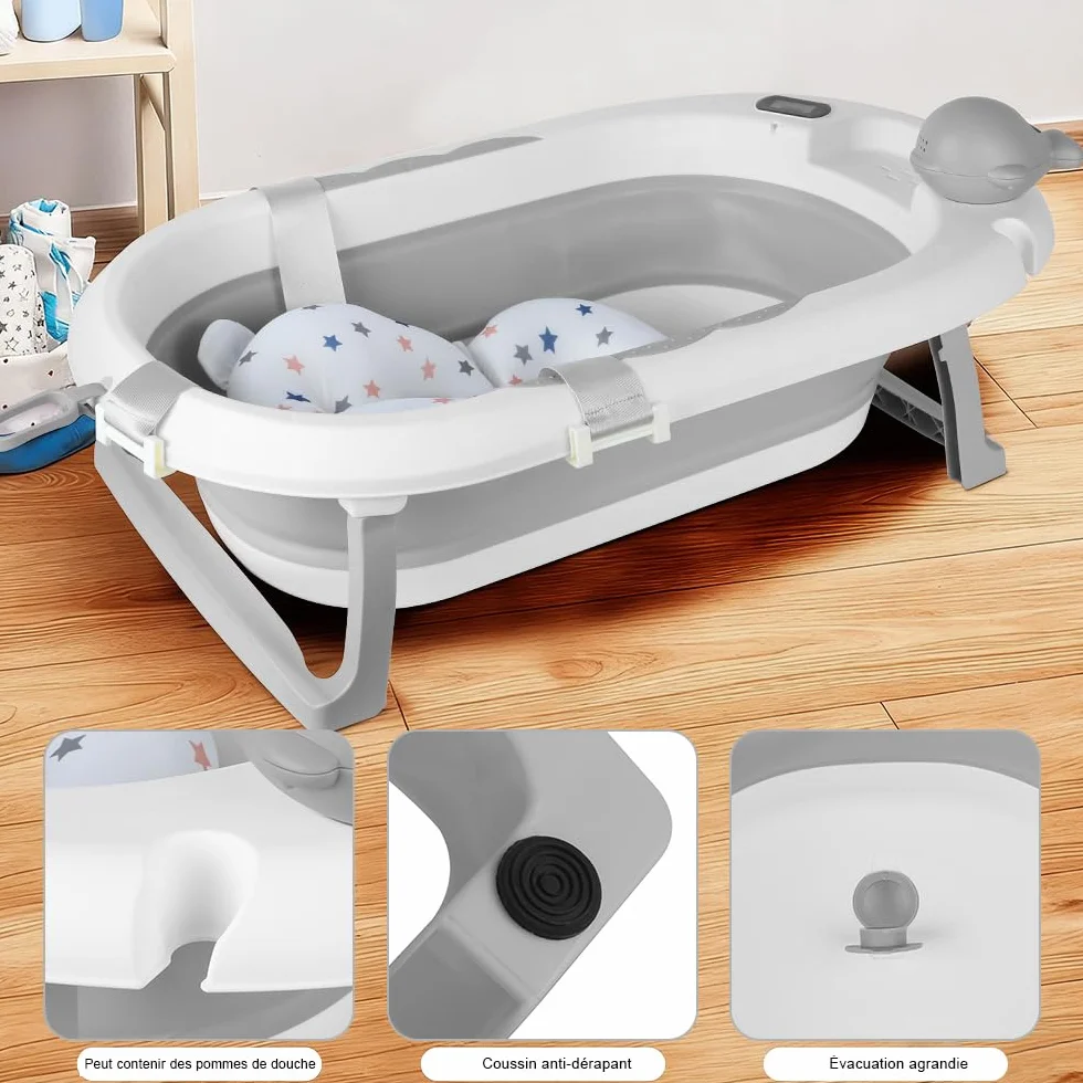 Baignoire pliable bébé avec support antidérapant 81,5 x 48 x 21 cm Gris
